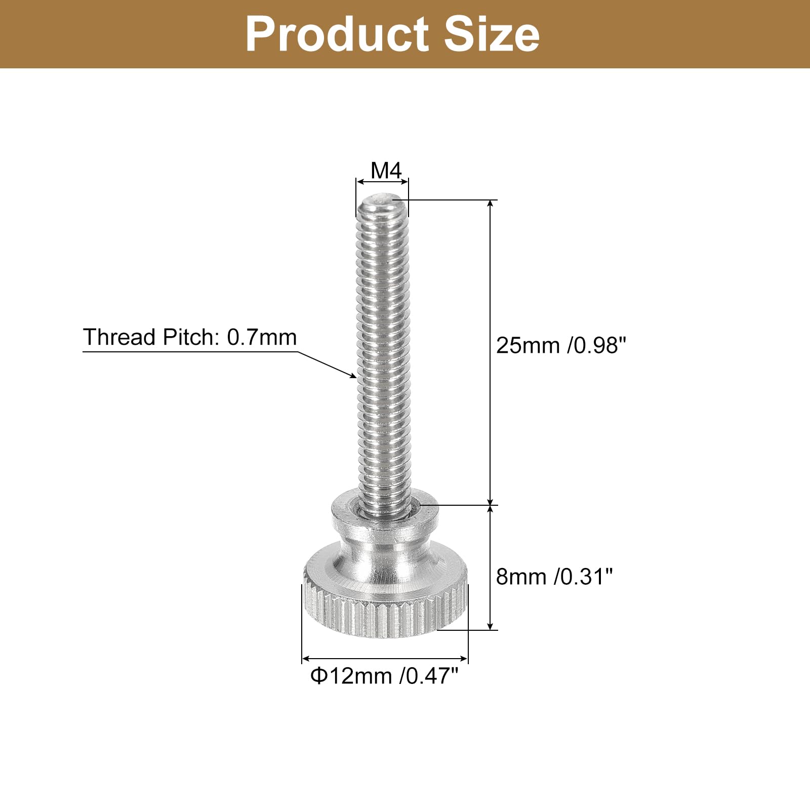 304 Stainless Steel M4x25mm Knurled Thumb Screws 5pcs - for DIY & Electronics Assembly