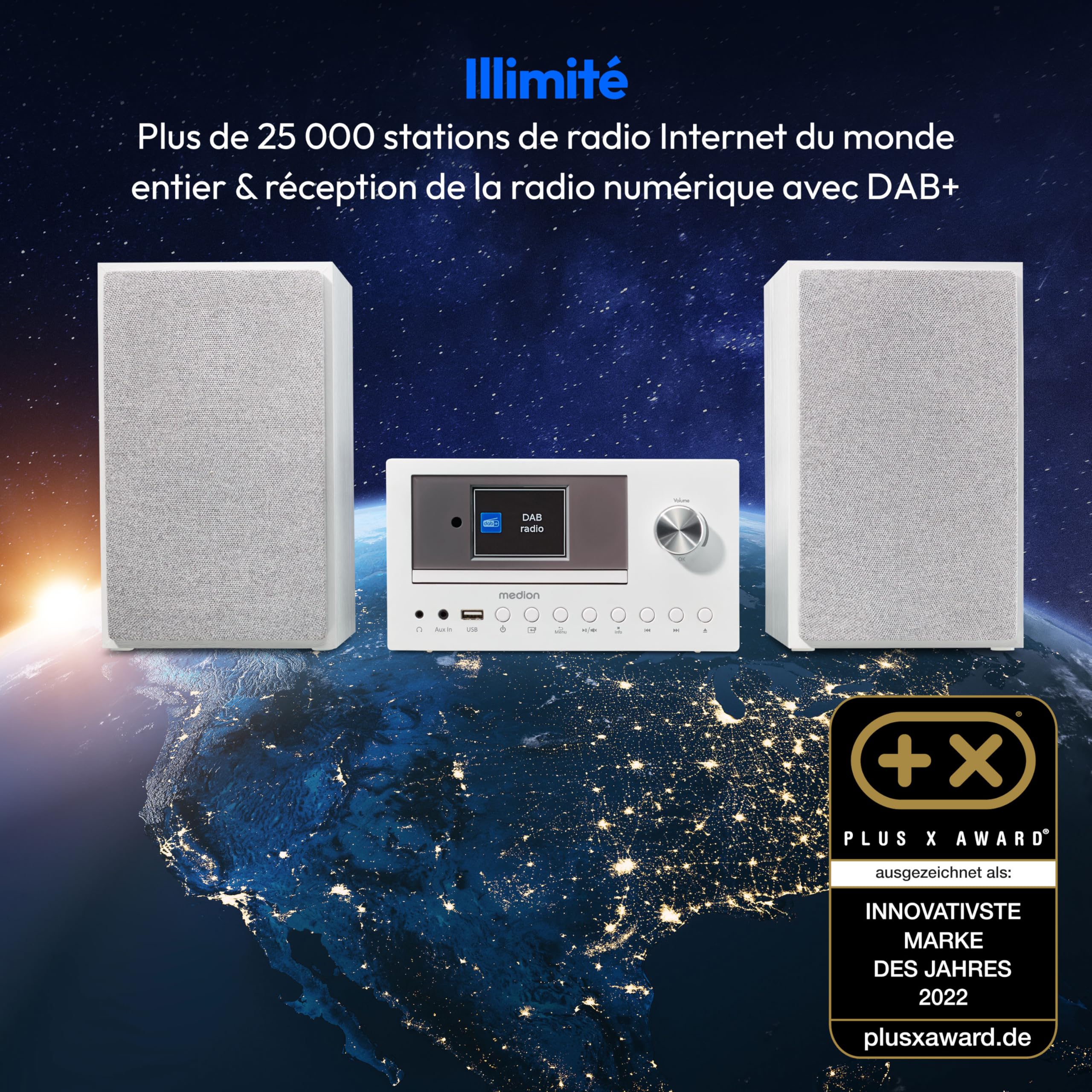 MEDION Compact System P85003 Micro Audio System - Internet Radio, DAB+, FM PLL Radio, Bluetooth, USB, AUX, 2x150W, White - Perfect for Home, Office & Small Spaces Entertainment