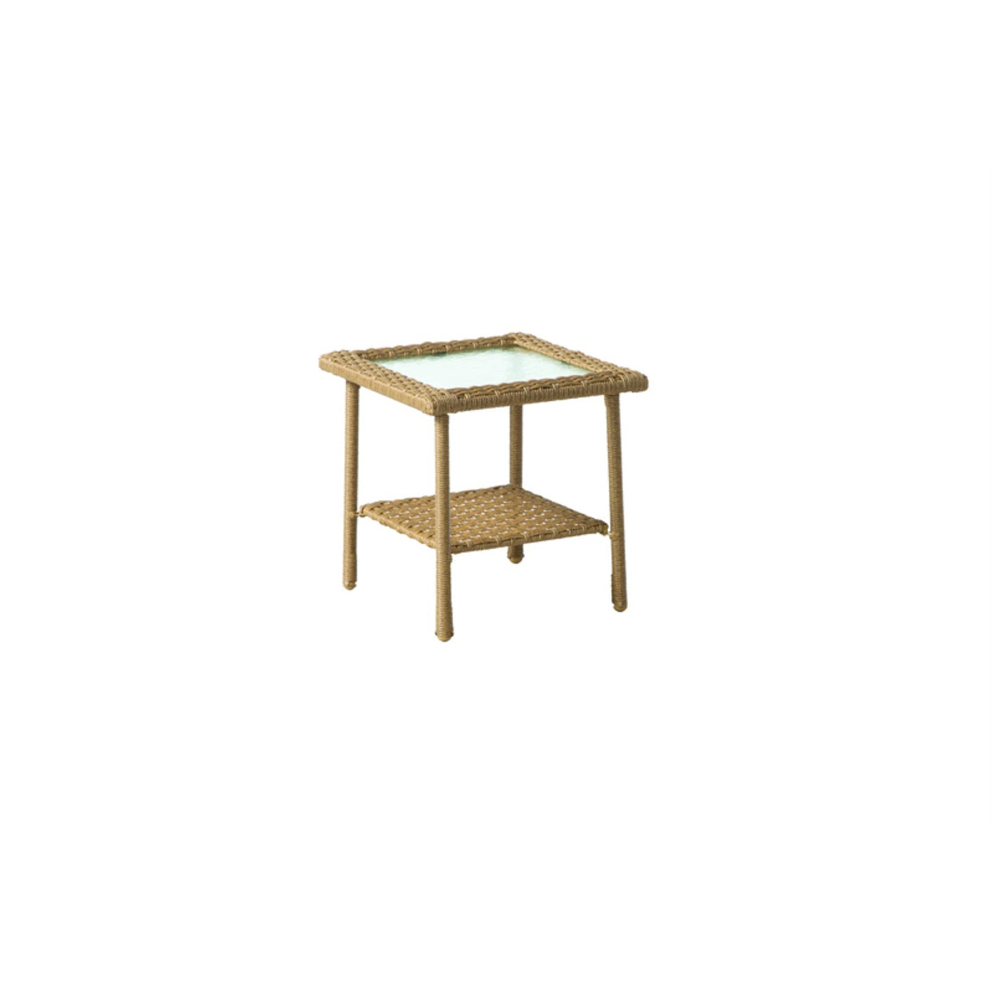 LIVING ACCENTS Palmaro Square Wicker Glass Steel Side Table - Tan Finish - Perfect for Patio, Living Room & Bedroom Decor