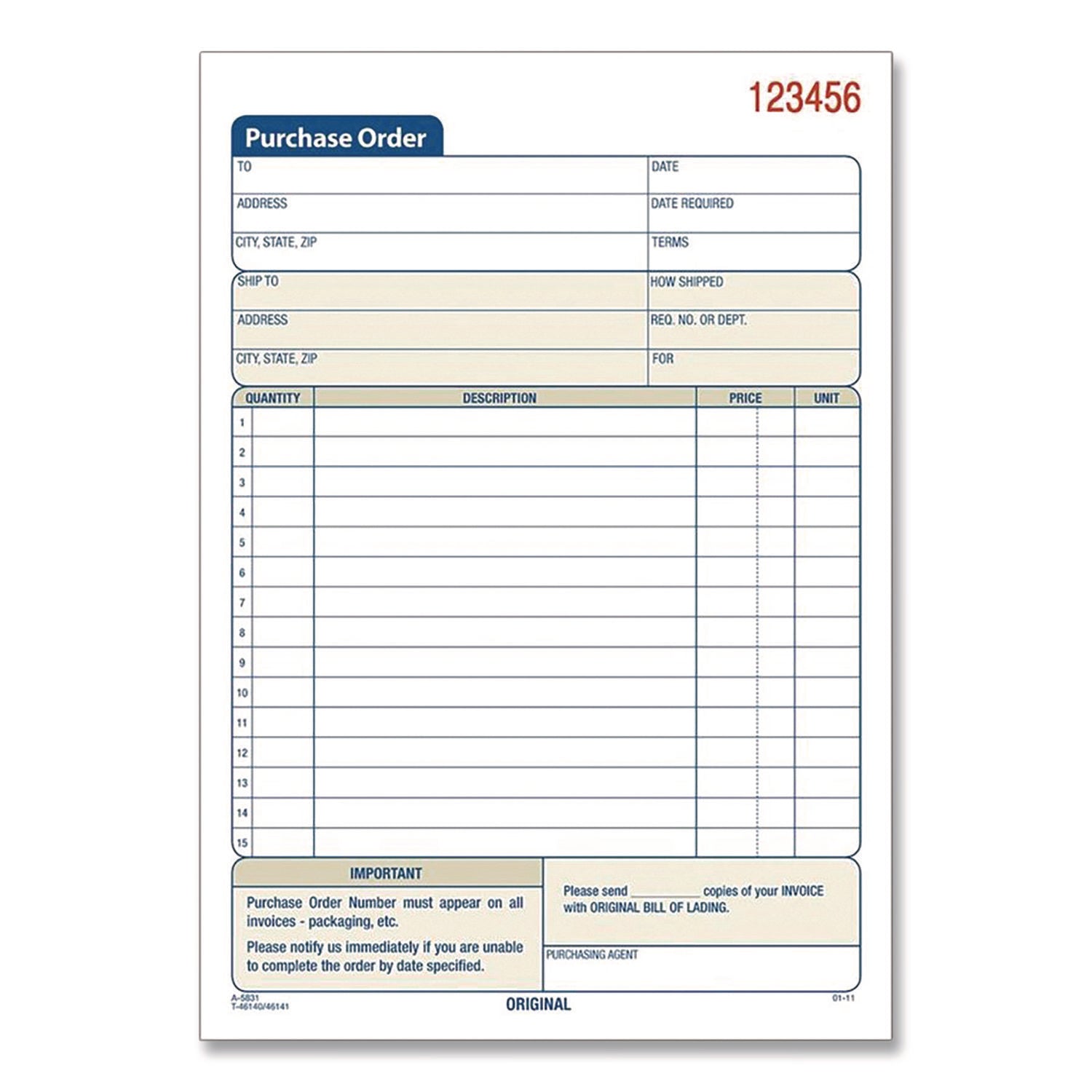 Adams® Multipart Purchase Order Pad - 2-Part Carbonless Forms, 5.56