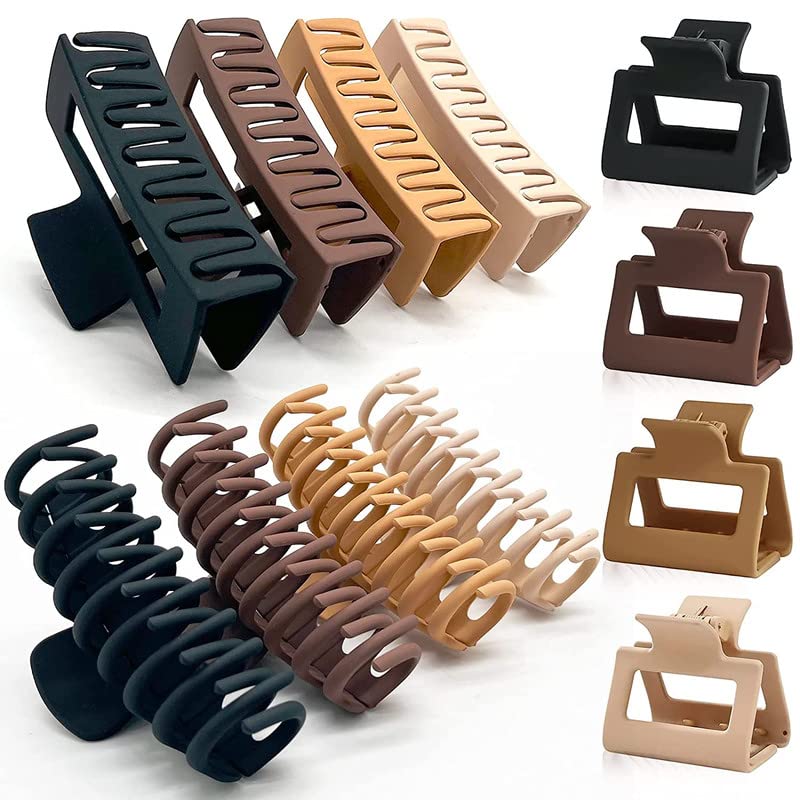 FAMEZA 12 Pack Large Hair Claw Clips for Women - 3 Styles Non-Slip Square & Curved Matte Hair Clips, Strong Hold Jaw Clips for Thick Hair - Perfect for Ponytails, Buns & Everyday Hairstyles