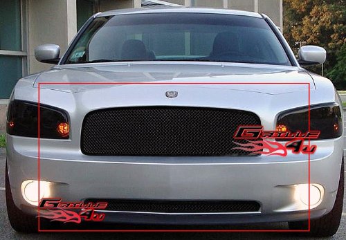 2005-2010 Dodge Charger Upper & Lower Bumper Grille Insert Combo - Stainless Steel Black Mesh Front Grill Replacement (D77889H) | Perfect for Car Upgrades & Customization