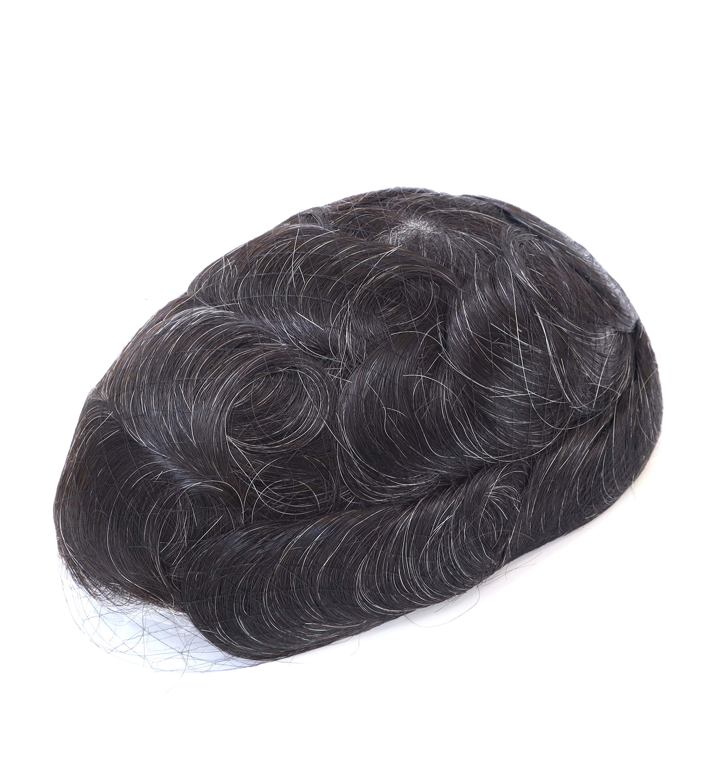 100% Human Hair Toupee for Men - Undetectable Ultra Thin Skin V-Looped Hair System #1B10 - Natural Look for Daily Wear & Special Occasions