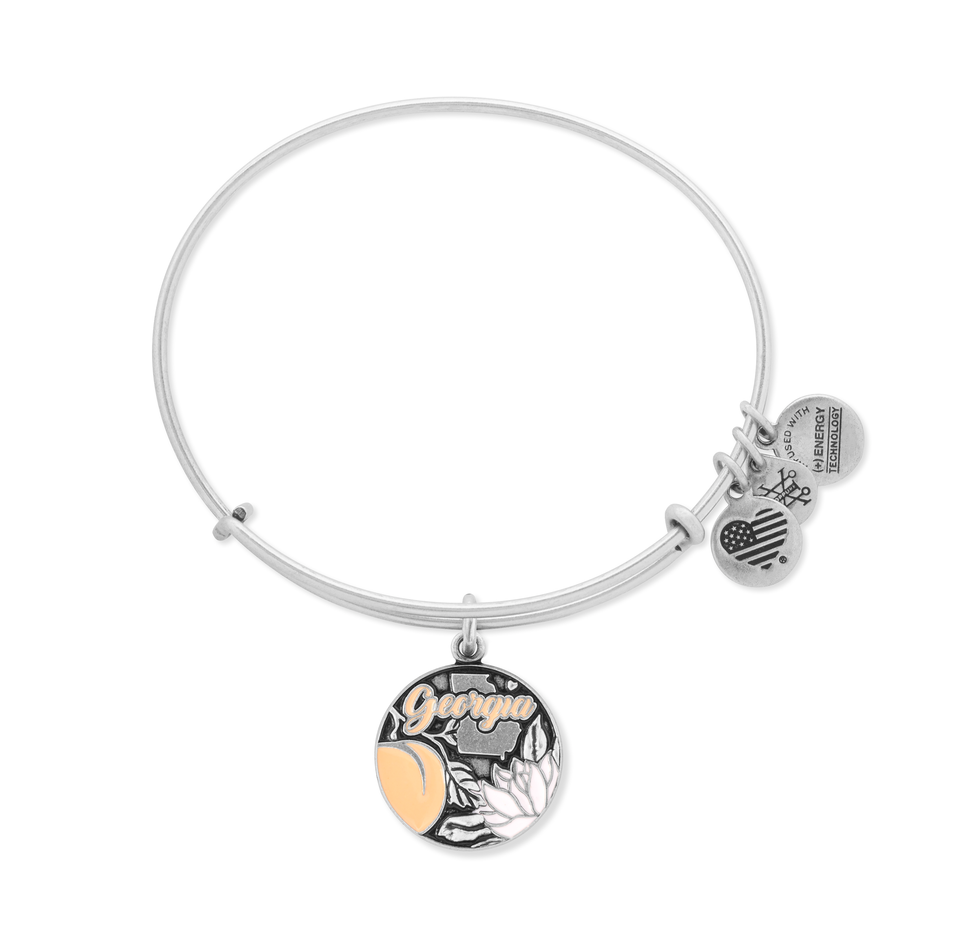 Georgia Peach Charm Bangle - Sterling Silver Adjustable Bracelet - Southern Style Jewelry Gift for Women - Perfect for Weddings, Parties & Everyday Wear