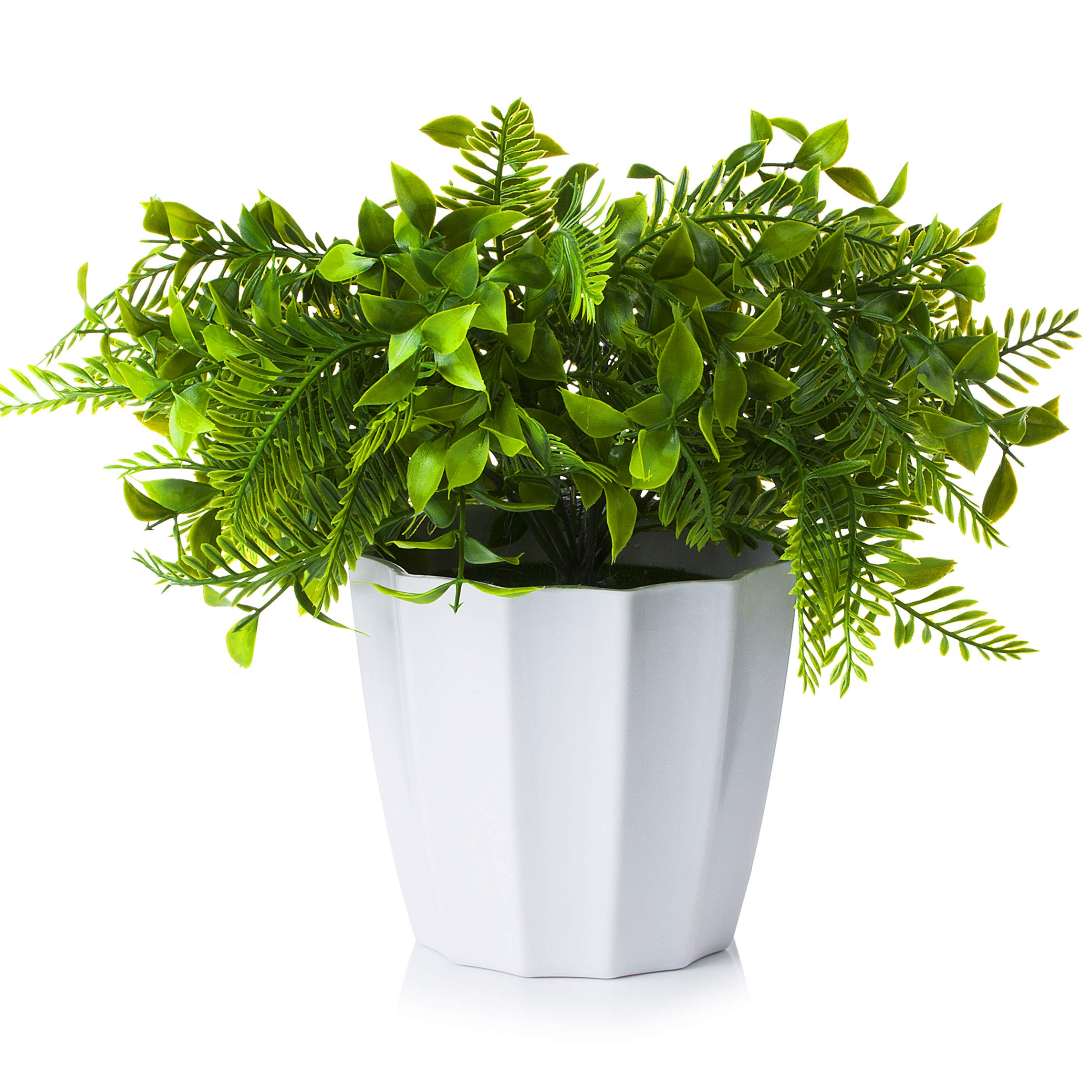 ENOVA HOME 12 Inch Tall Artificial Faux Plants in White Decorative Pot - Realistic Greenery for Home, Office, Living Room, Bedroom & Bathroom Decor (6225) | Perfect for Shelves, Desks, Tables & Window Sills