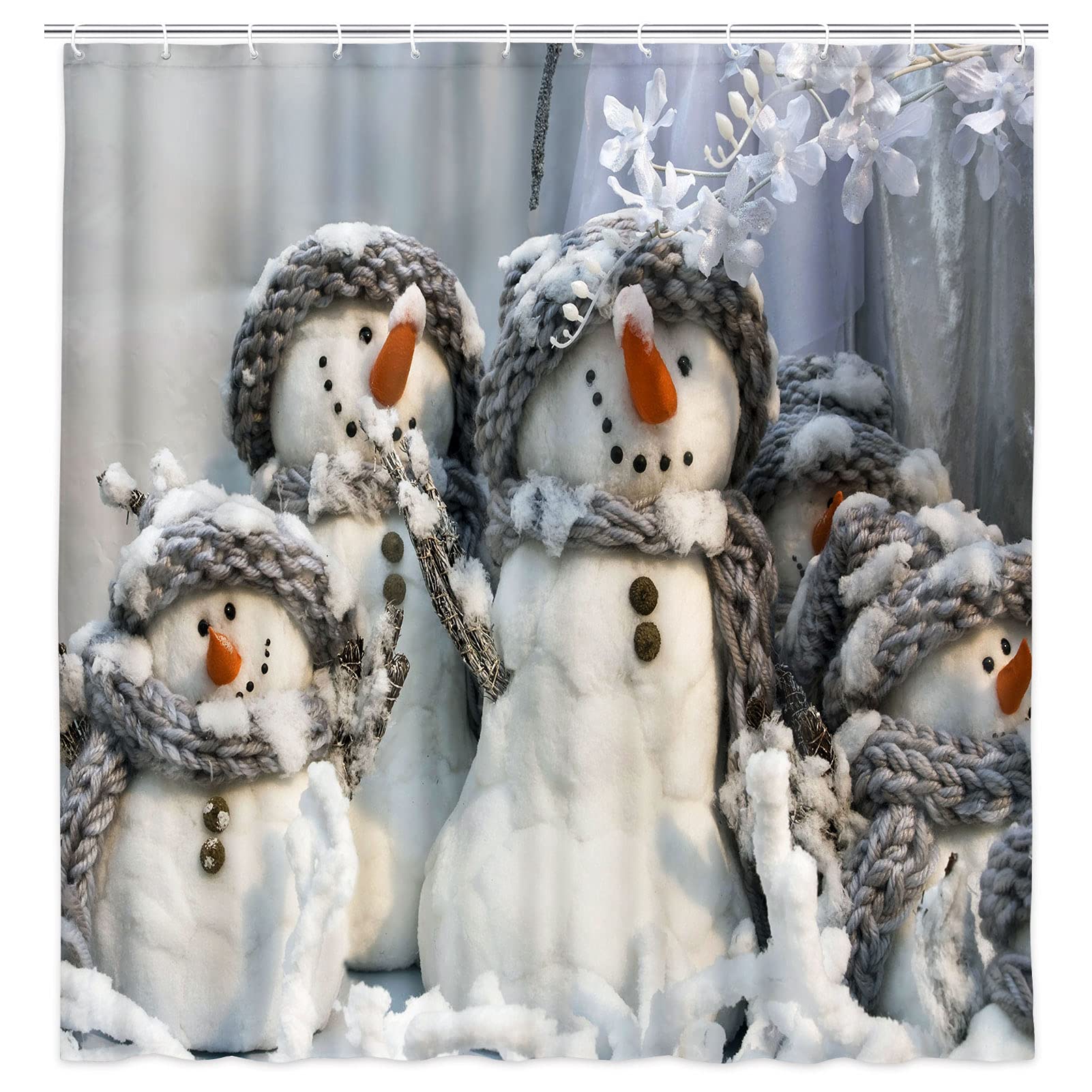 Funny Retro Christmas Snowman Shower Curtain - Waterproof Polyester Fabric Bath Curtain with Hooks, Cute Winter Holiday Bathroom Decor for Kids (Gray) - Perfect for Xmas Bathroom Decorations & Festive Home Styling