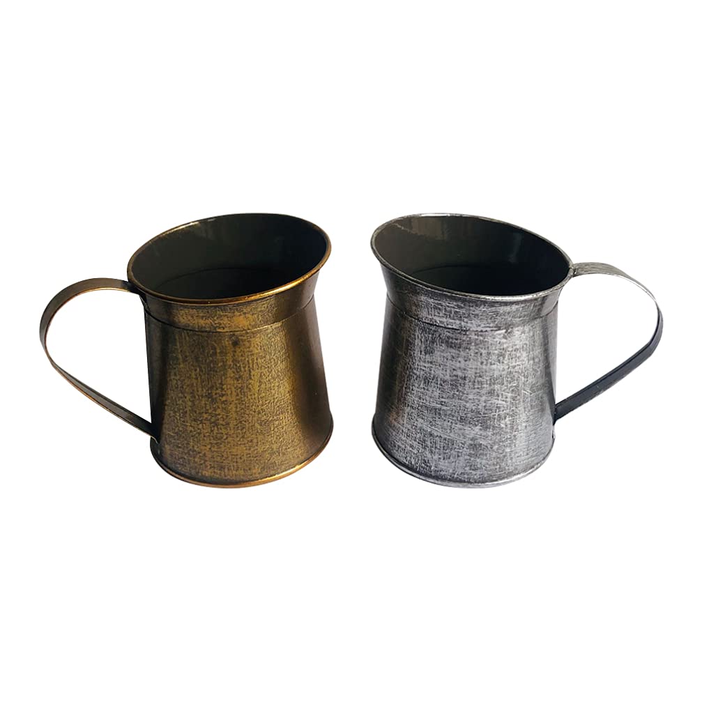 Vintage Flower Pots Set of 2 - European Style Retro Iron Flower Buckets for Plants, Home & Garden Decor - Perfect for Desktop, Patio, and Indoor/Outdoor Decorations