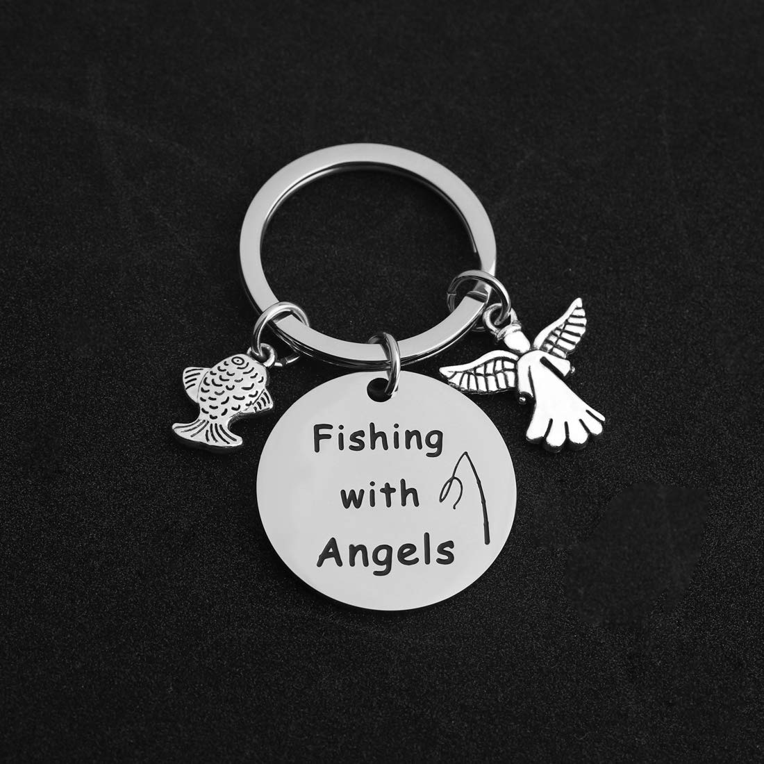 Memorial Keychain for Dad - Fishing with Angels Keepsake, RIP Gift for Father, Grandfather, Brother - Personalized Loss of Loved One Gift for Remembrance & Comfort (Great for Funerals, Memorials & Everyday Carry)