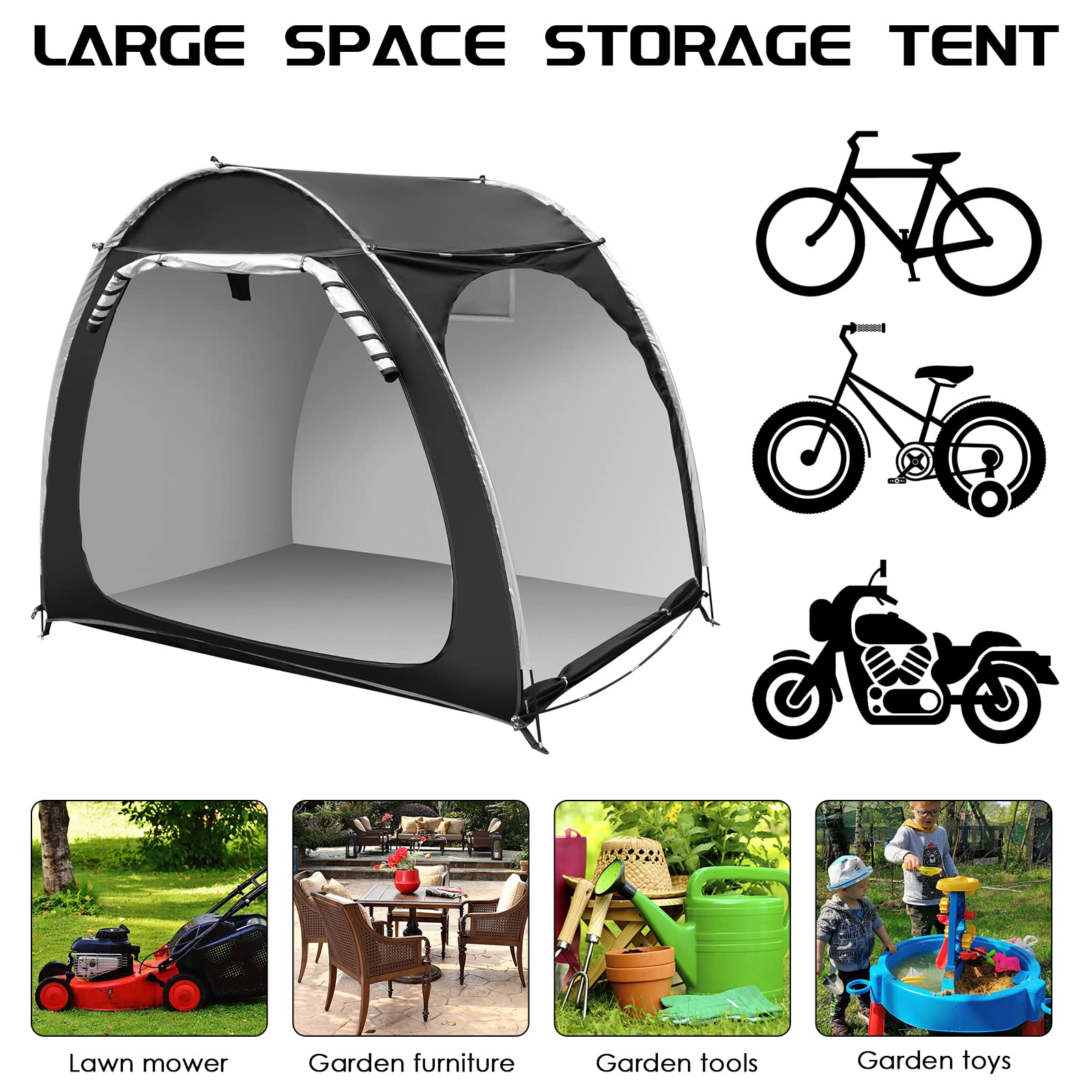 Waterproof Outdoor Bike Storage Shed Tent - Portable Bicycle Cover for 4 Bikes with Double Side Opening - Ideal for Garden, Camping, Hiking & Motorcycle Protection