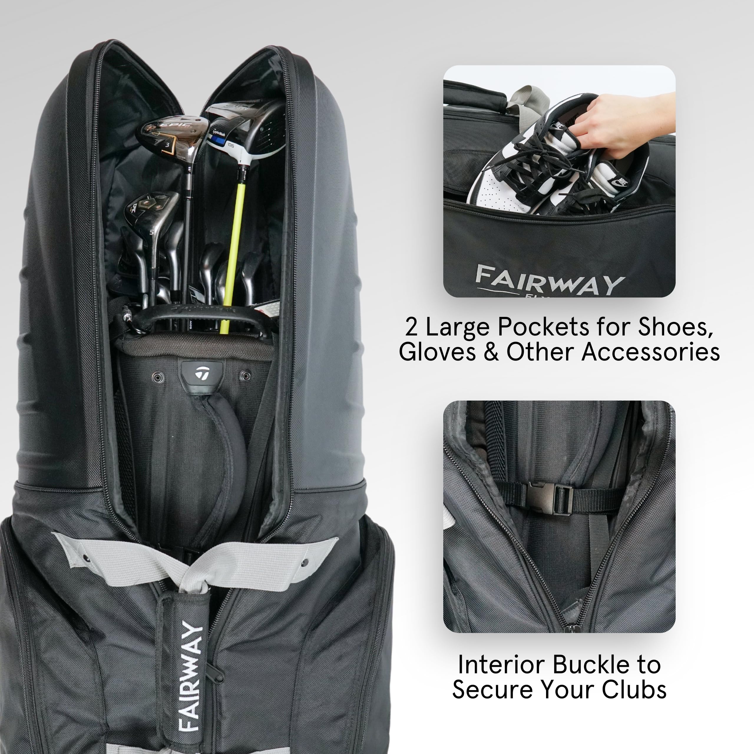 Premium Hard Shell Golf Travel Bag with Wheels - Foldable Airline Approved Golf Club Carrier - Durable & Easy to Maneuver with Dual Zippers & Storage Pockets - Universal Size for All Golf Clubs - Perfect for Air Travel & Golf Vacations
