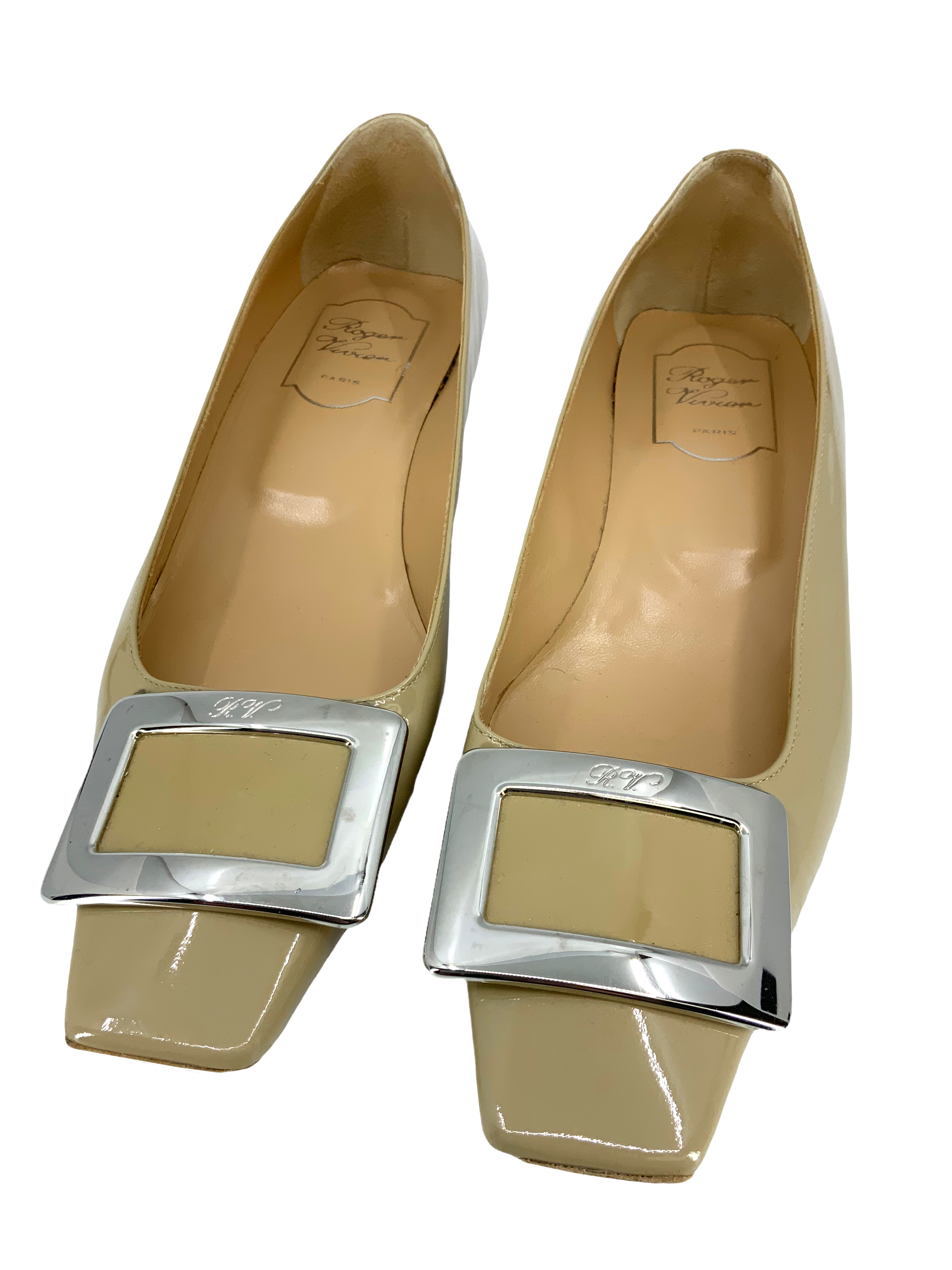 Roger Vivier Belle Vivier Metal Buckle Ballet Flats - Women's Size 8.5 US | Elegant Pointed Toe Shoes for Work, Party & Special Occasions