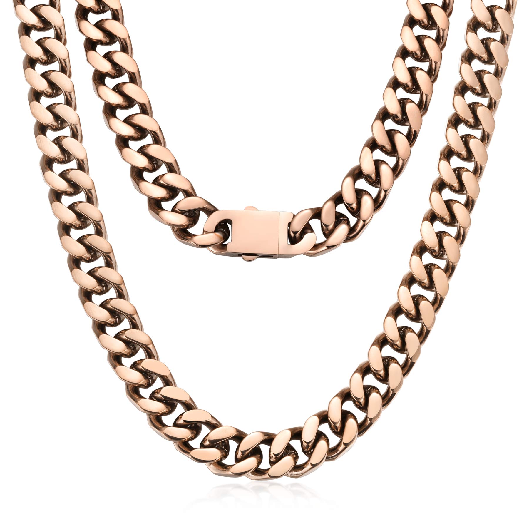 ROWIN&CO Men's Heavy 316L Stainless Steel Choker Necklace - Gold, Black, Silver, Rose Gold & Rainbow Miami Cuban Link Chain | 15mm Thick | 18-35 Inch Adjustable | Hip Hop Jewelry & Curb Chain for Men | Perfect for Streetwear, Rap Fashion & Night Out Accessories