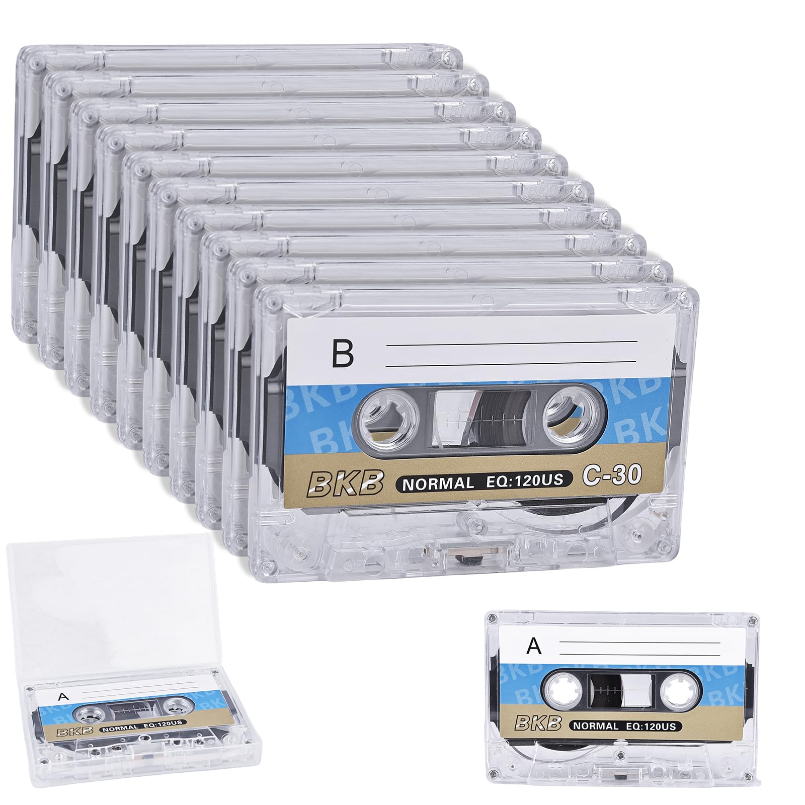 10 Pack Blank Audio Cassettes - 60 Minute Low Noise Music Tapes with Clear Plastic Case for Conference, Seminar & Recording - Ideal for Interviews, Lectures & Music Archives