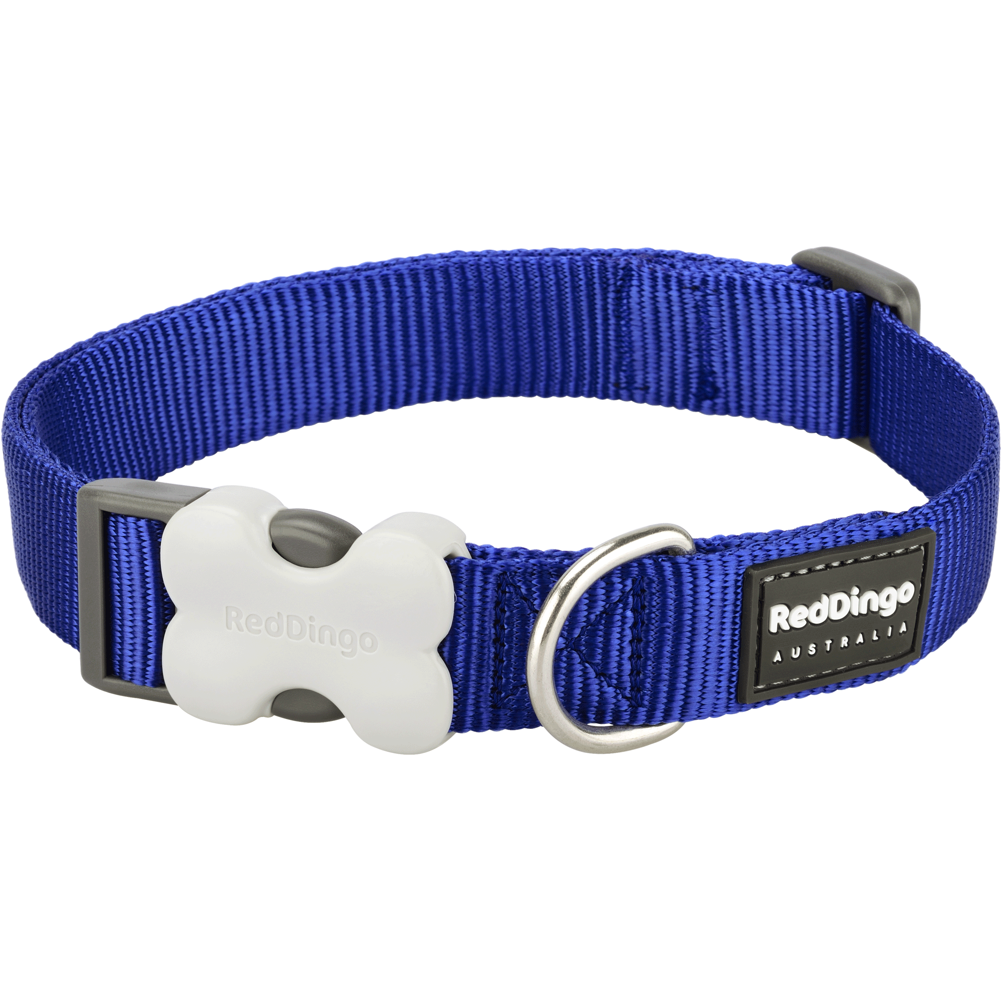 Red Dingo Dark Blue Bucklebone Classic Dog Collar - Durable Nylon Pet Collar with Metal Buckle for Small Medium Large Dogs - Perfect for Walking, Training & Outdoor Adventures