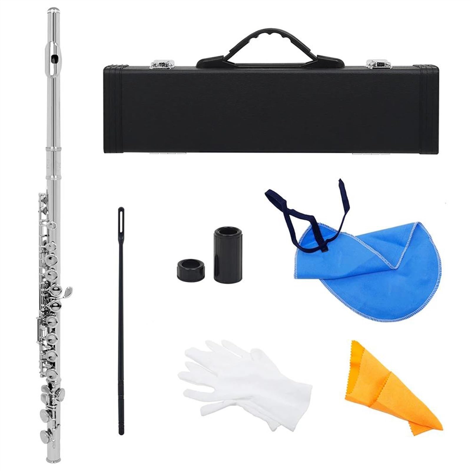 16-Hole Open/Closed Hole C Flute - Silver Plated Cupronickel Professional Transverse Flute with Key Case | Perfect for Beginners, Students & Performers | Band, Orchestra & Solo Practice