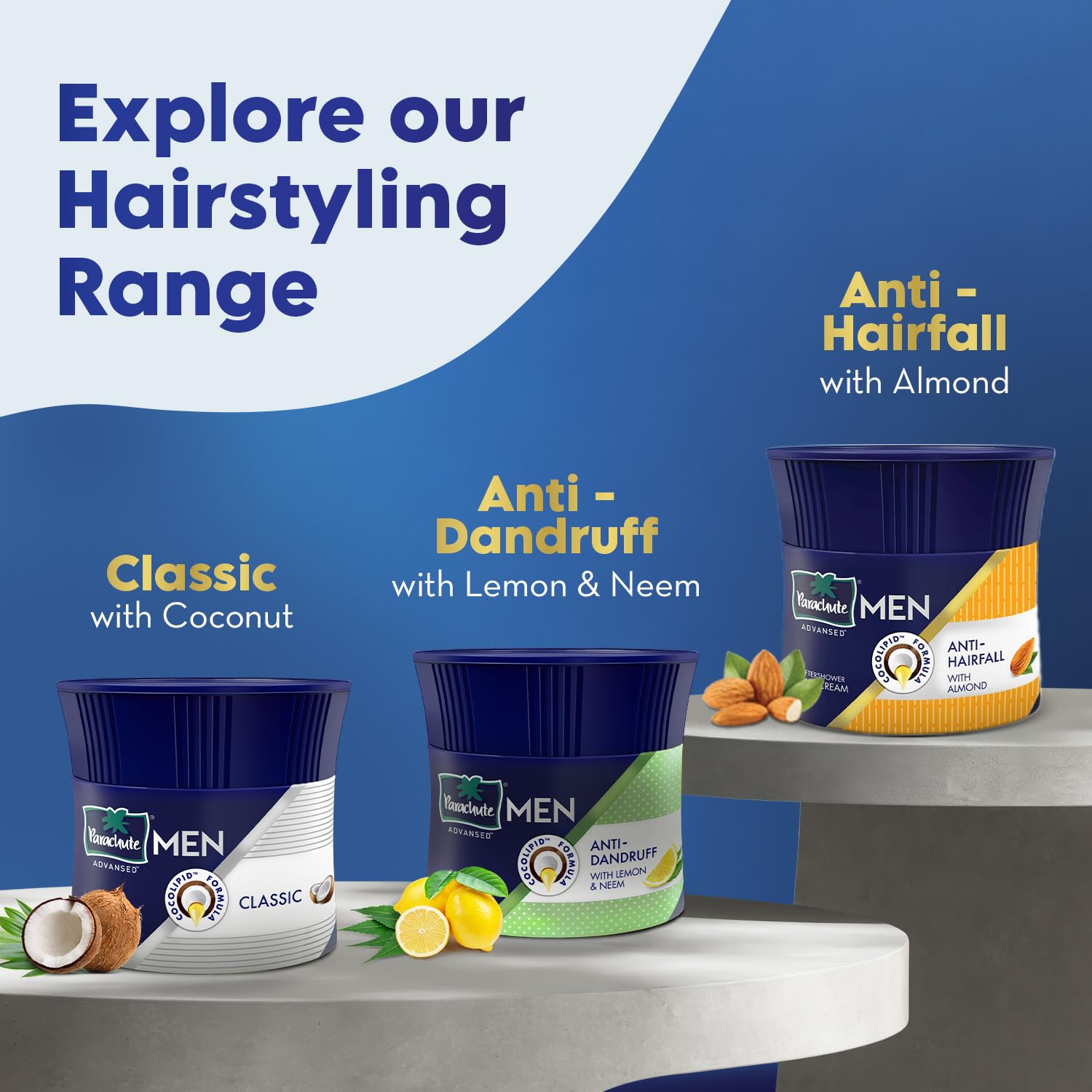 Parachute Hair Cream for Men - 100ml (Pack of 3) | Anti-Dandruff Treatment | Post-Shower Hair Moisturizer | Non-Sticky Oil-Free Formula | Perfect for Daily Styling & Frizz Control