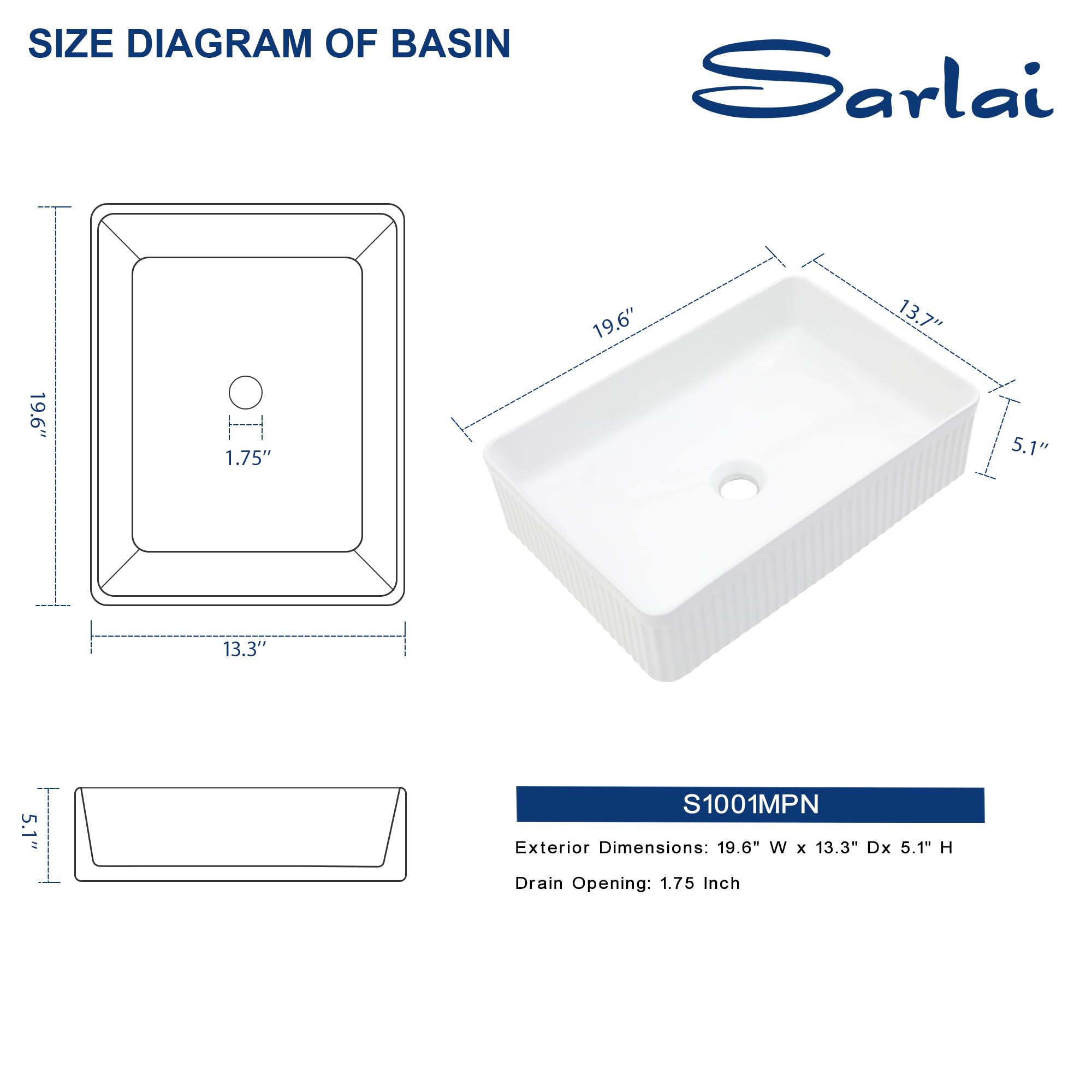 19x13 Inch White Porcelain Rectangular Vessel Sink - Modern Glossy Ceramic Above Counter Bathroom Vanity Basin for Contemporary Bathrooms | Perfect for Master Baths, Powder Rooms & Spa Retreats