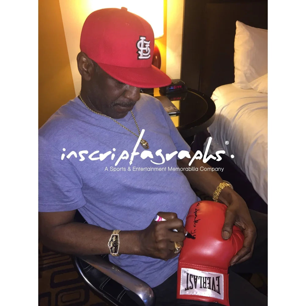 Leon vs. Michael Spinks Dual Signed Boxing Glove with COA - Authentic Muhammad Ali & Mike Tyson Memorabilia - Perfect for Boxing Fans, Collectors, and Sports Memorabilia Displays