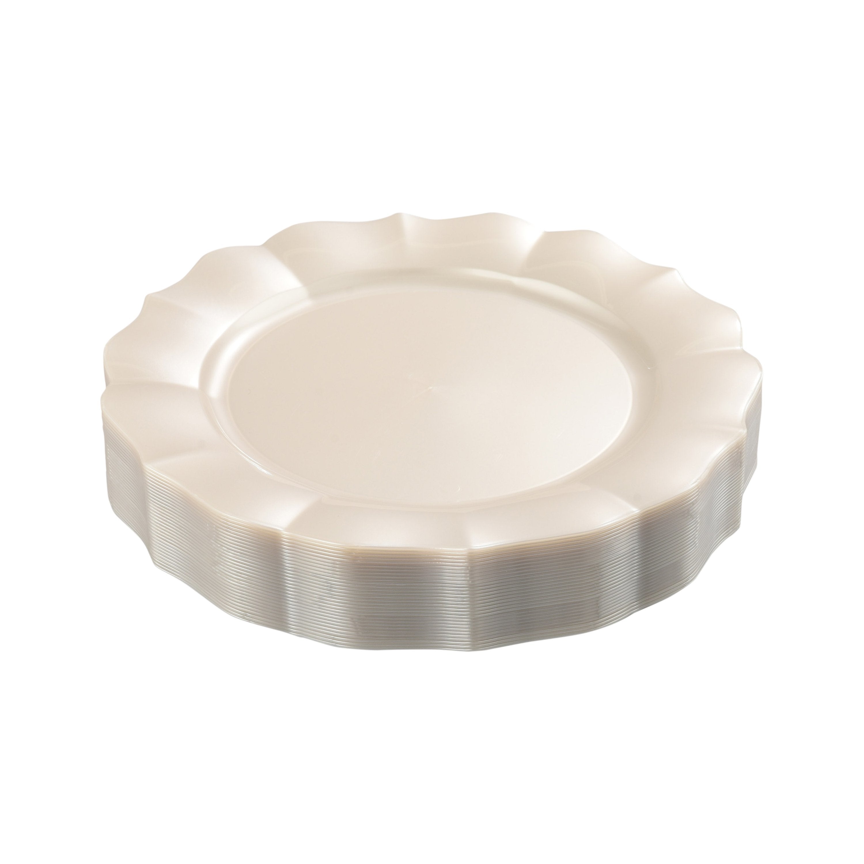 Elegant Pearl Round Plastic Plates with Scalloped Edges - Perfect for Parties, Weddings & Home Decor | Durable & Stylish Disposable Tableware