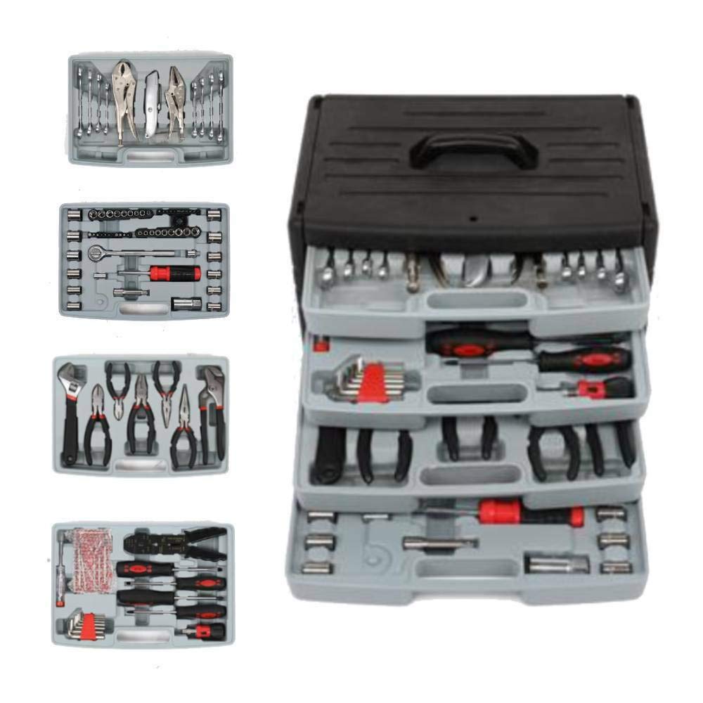Portable 99-Piece Mechanic Tool Set with 4-Drawer Tool Box - Complete Wrench & Socket Kit for Car Repair, Home Improvement & DIY Projects | Jikkolumlukka