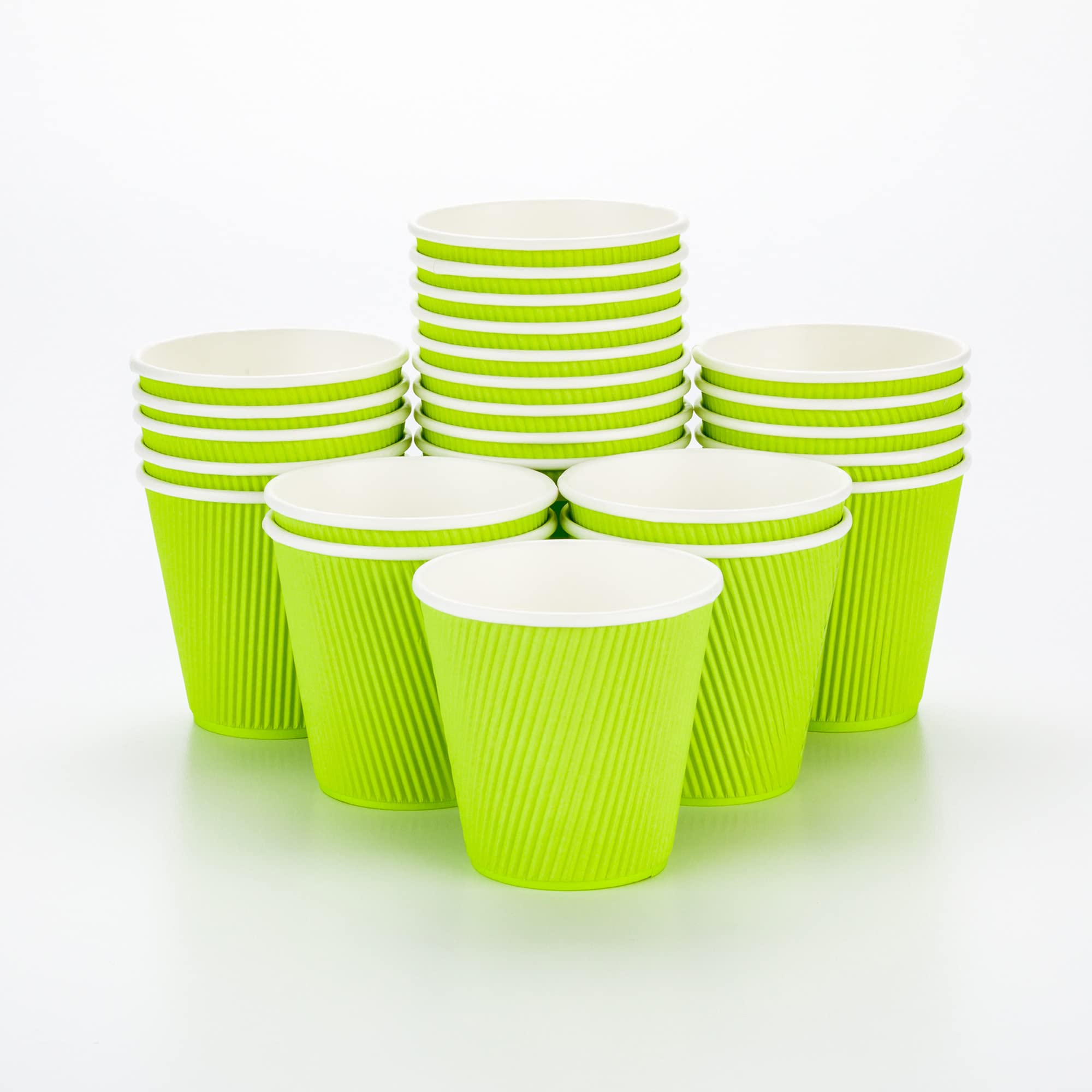 8 oz Disposable Coffee Cups - 25 Pack Double Wall Hot Paper Cups with Rippled Design, Light Green | Eco-Friendly & Leak-Resistant for Coffee, Tea, Hot Chocolate | Perfect for Cafes, Offices & Home Use