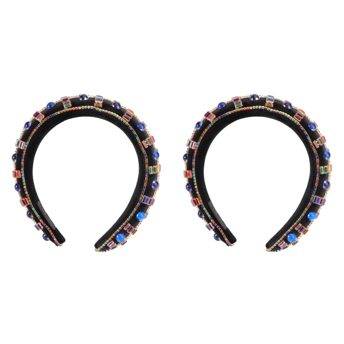 Minkissy 2 Pack Thick Sponge Headbands with Crystal Embellishments - Shiny Hair Hoop Scrunchies for Women, Elegant Hair Accessories for Brides, Makeup & Special Occasions