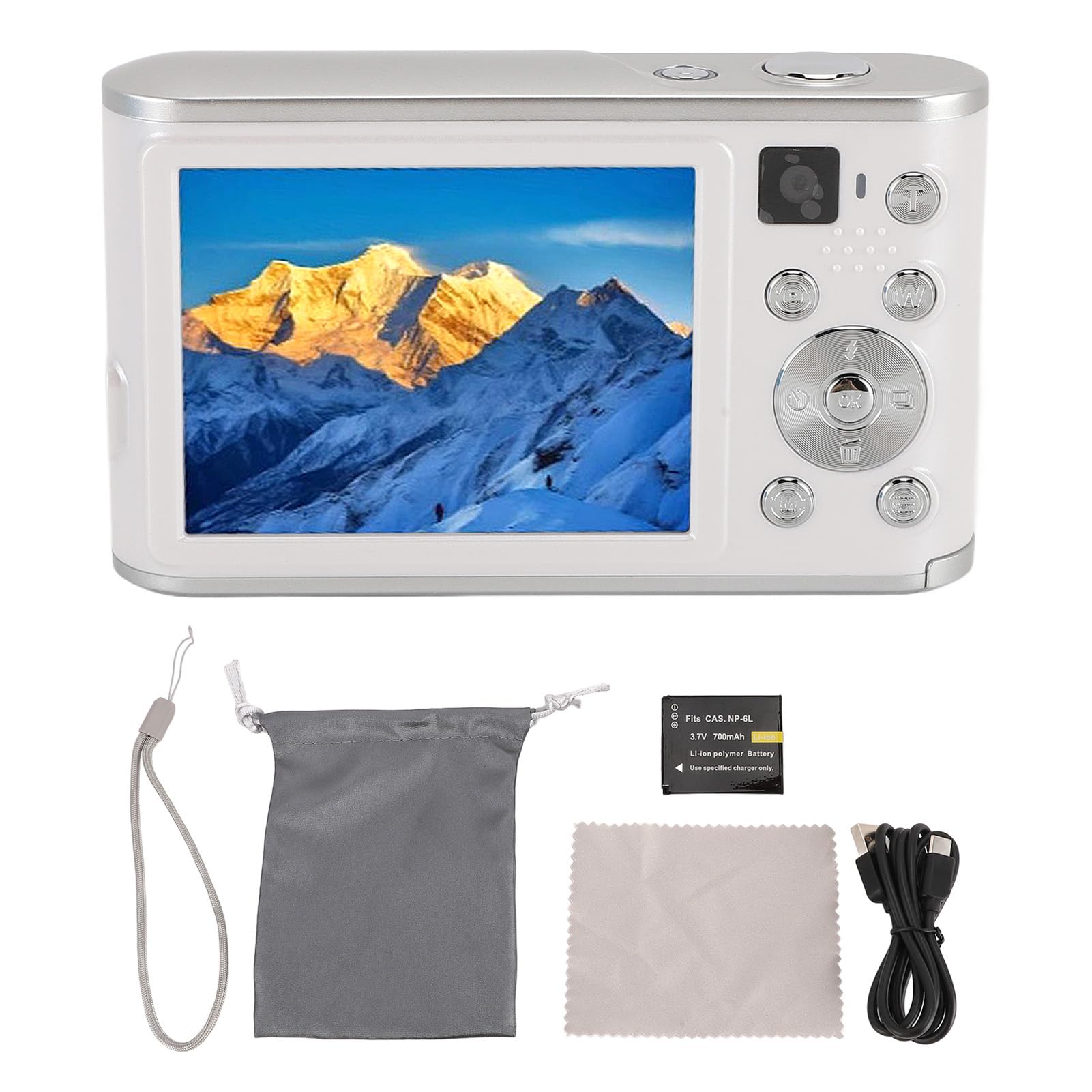 4K Compact Digital Camera with 2.8 Inch Screen - Perfect for Beginners & Students, Travel Photography & Vlogging (White)