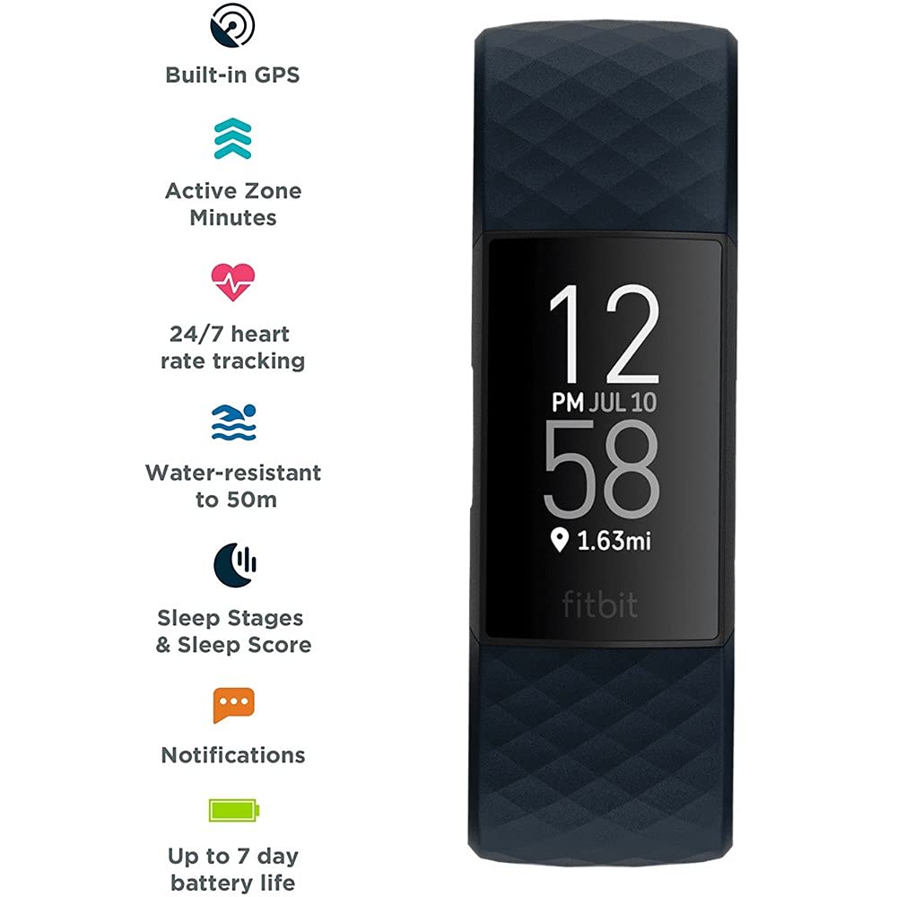Fitbit Charge 4 Advanced Fitness Tracker with Built-in GPS, Heart Rate Monitor, Sleep Tracking & Fitbit Pay - Blue | Perfect for Running, Swimming & Daily Activity Tracking
