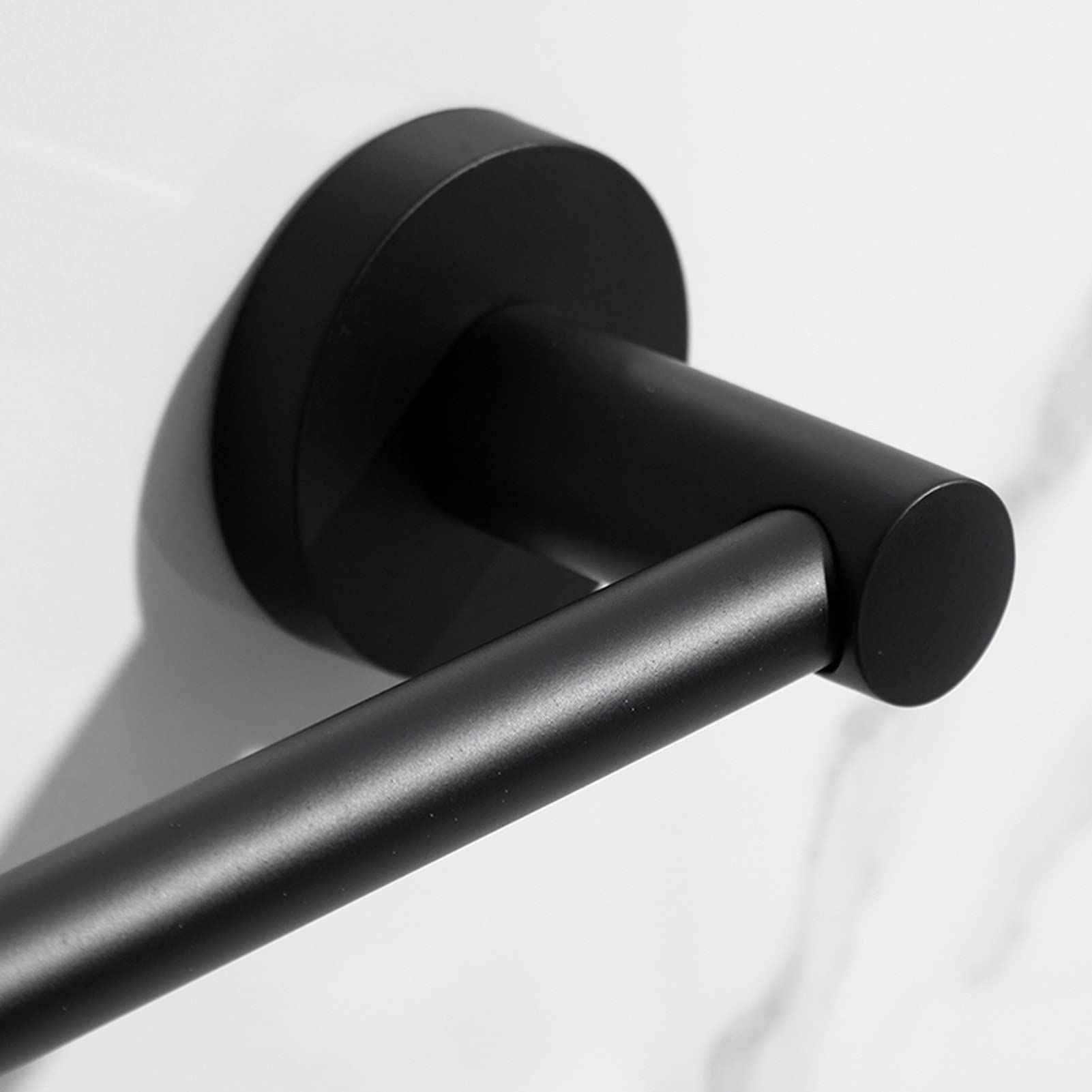 Stainless Steel Wall Mounted Towel Bar Rail - Single Round Towel Rack Holder for Bathroom & Kitchen (30CM, Black) - Perfect for Small Spaces, Apartments & Modern Home Decor