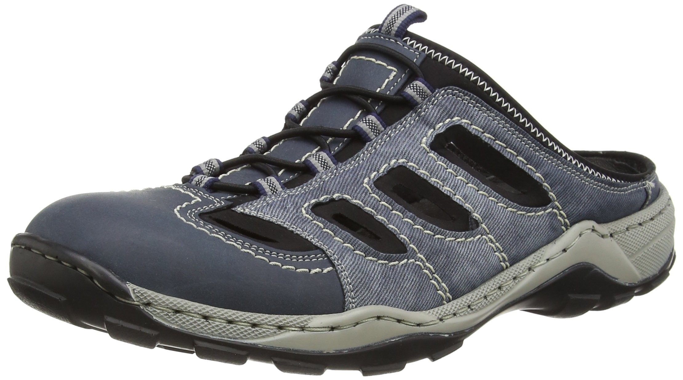 Rieker Men's Sabot Slip-On Shoes in Denim/Jeans/Black - Comfortable Casual Loafers for Work, Travel & Everyday Wear