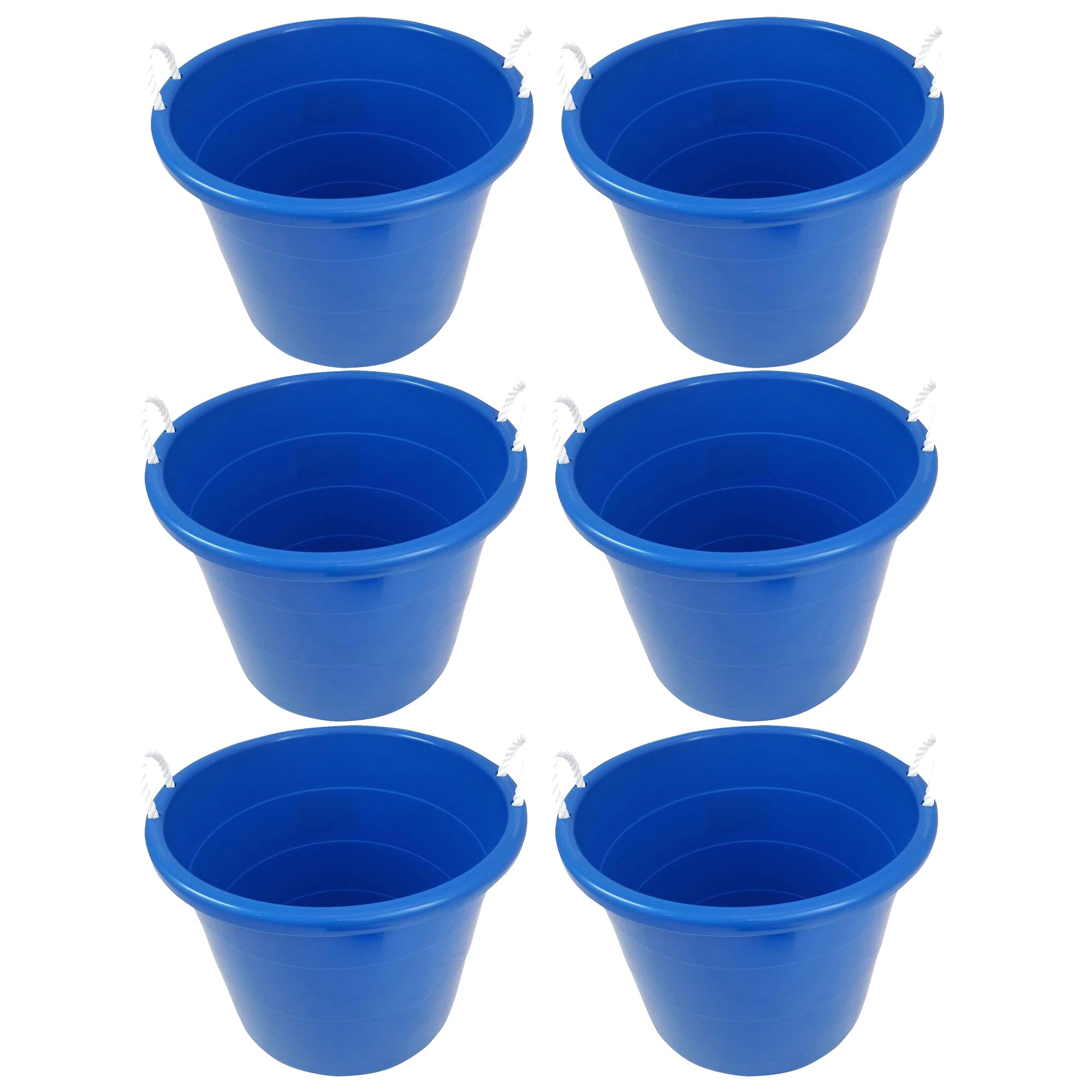 HOMZ 6-Pack 18 Gallon Large Plastic Storage Buckets with Rope Handles - Heavy Duty Utility Tubs for Organizing, Cleaning, and Outdoor Activities (Blue)