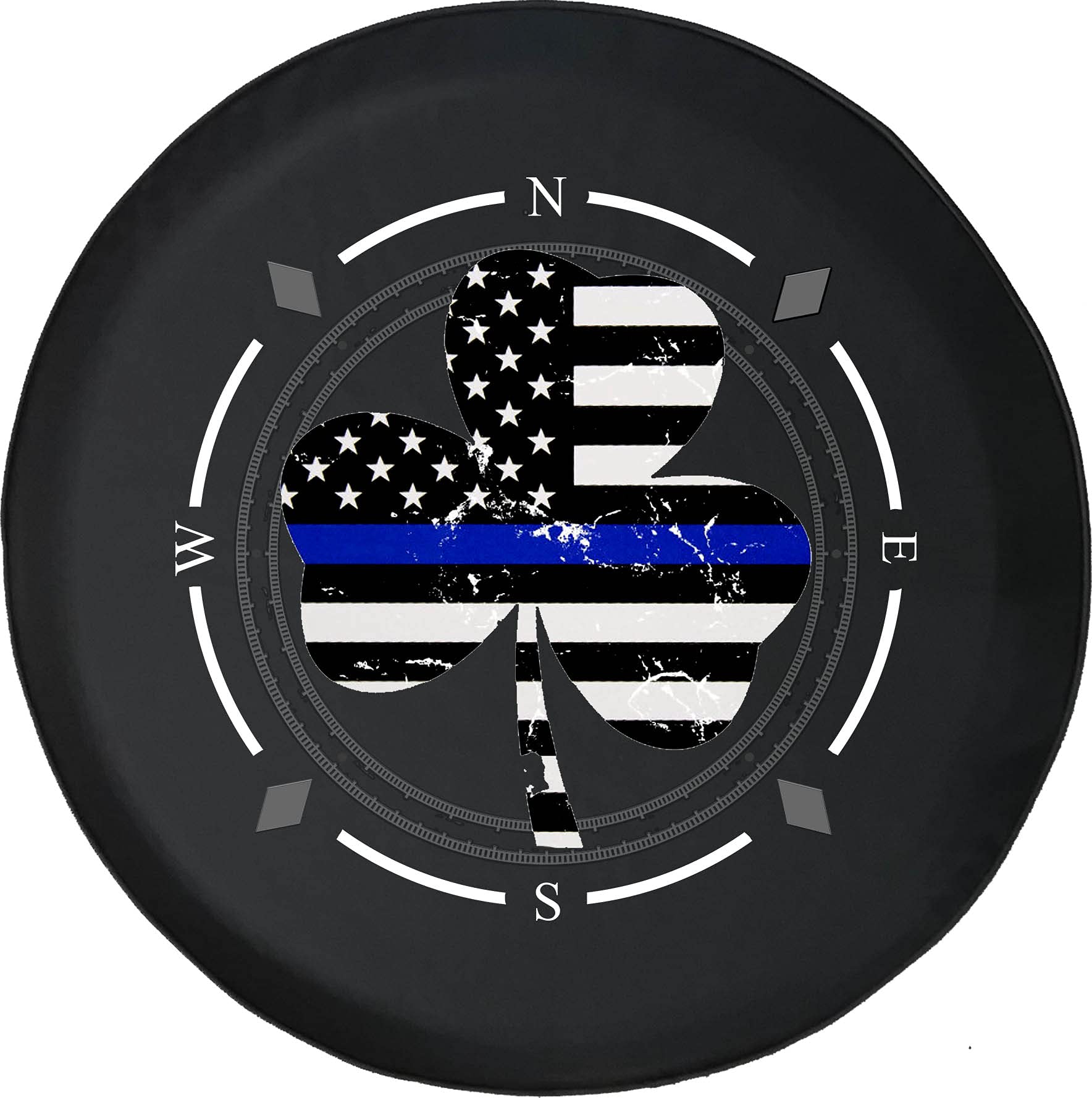 American Flag Spare Tire Cover with Compass & Irish Shamrock Design - Universal Fit for SUV, Trailer, RV & Most Vehicles | Durable Wheel Accessory for Off-Road Adventures & Patriotic Style
