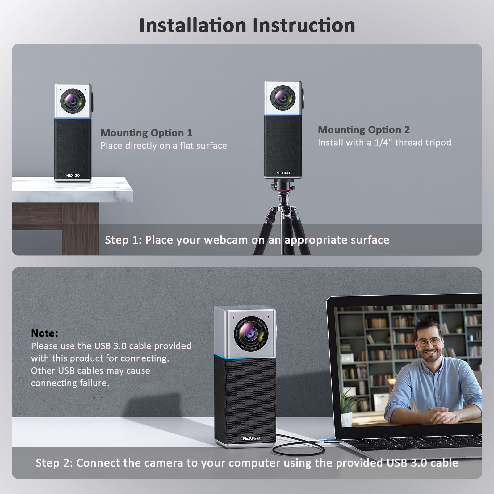 NexiGo N3000 Portable Mini Webcam for Video Conferencing, Zoom Meetings, Remote Work & Online Classes - HD 1080p USB Plug & Play Camera with Built-in Microphone
