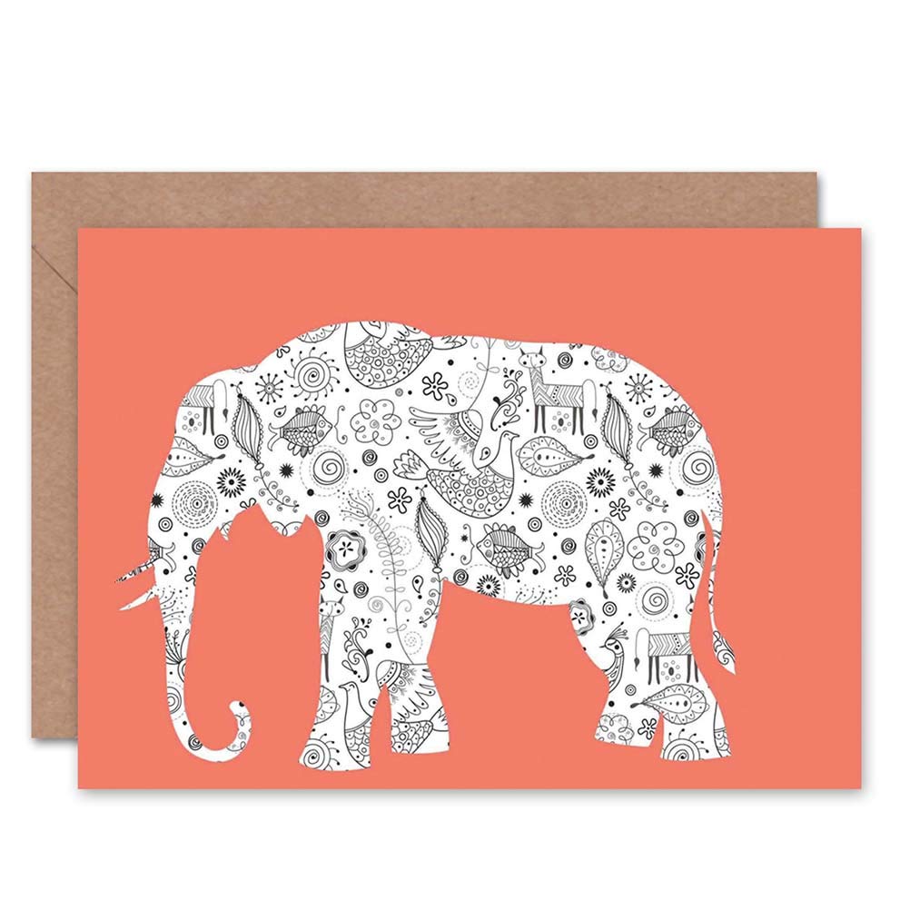 Wee Blue Coo Elephant Pattern Silhouette Animal Pink Blank Greeting Card - Perfect for Birthday Wishes, Baby Showers & Special Occasions