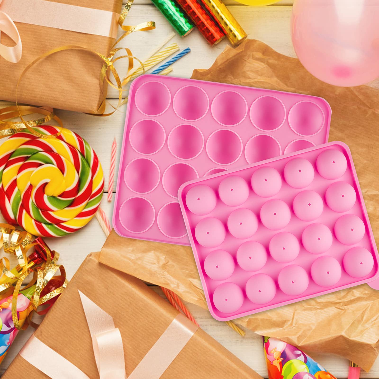 Ocmoiy 262-Piece Cake Pop Mold Kit - 20 Cavity Silicone Molds, Sticks, Wrappers, Silver Twist Ties & Decorating Pen for Baking, Party Treats & DIY Desserts | Perfect for Birthdays, Weddings & Holiday Celebrations