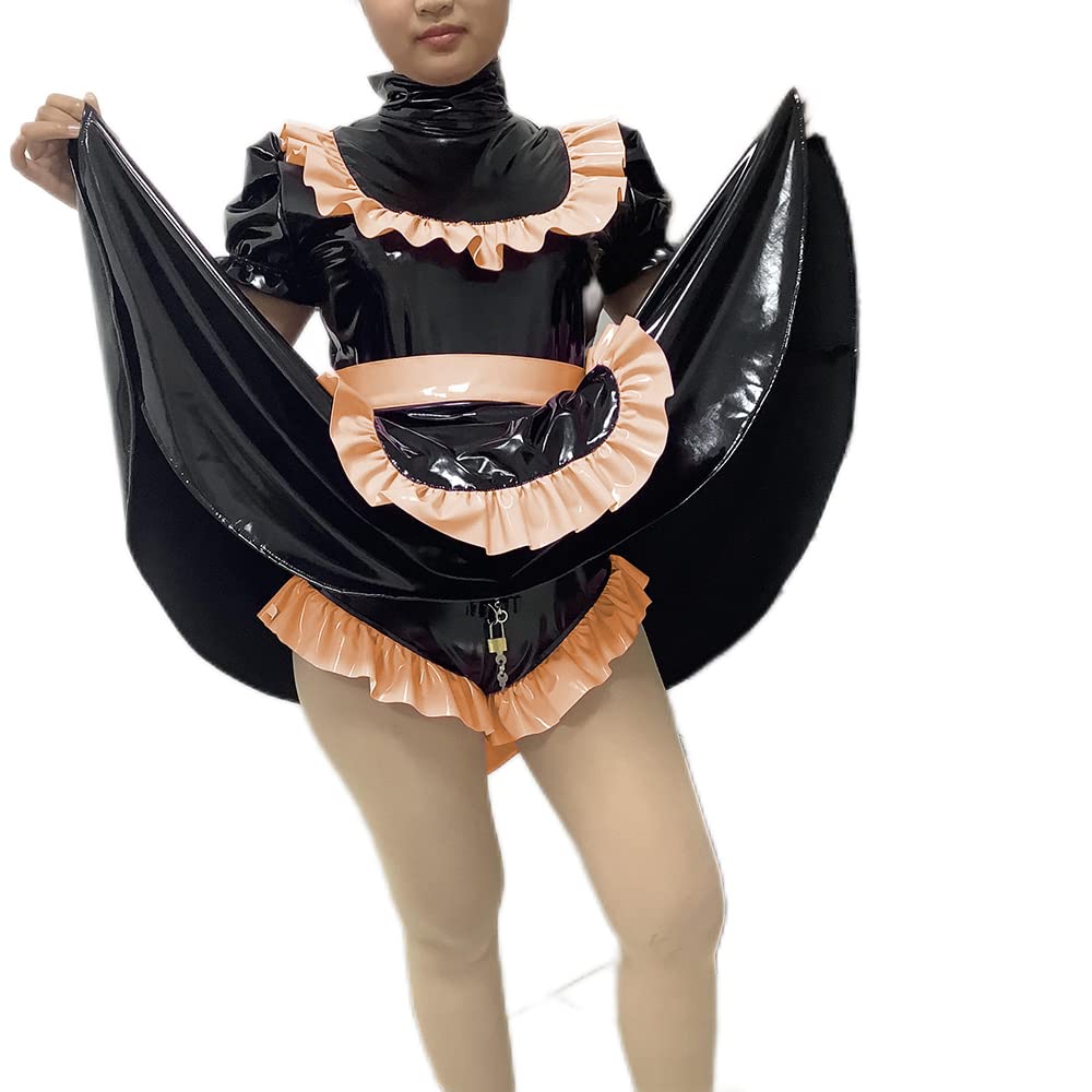 Plus Size Lockable Sissy Dress - PVC Cute Lolita Maid Costume for Japanese Anime Cosplay & Cross Dressing - Elegant Uniform Apron for Roleplay, Halloween & Fetish Parties