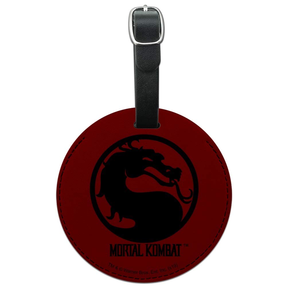 Mortal Kombat Logo Round Leather Luggage Tag - Durable Suitcase ID Tag for Carry-On Bags | Perfect for Travel, Gaming Conventions & Cosplay Events