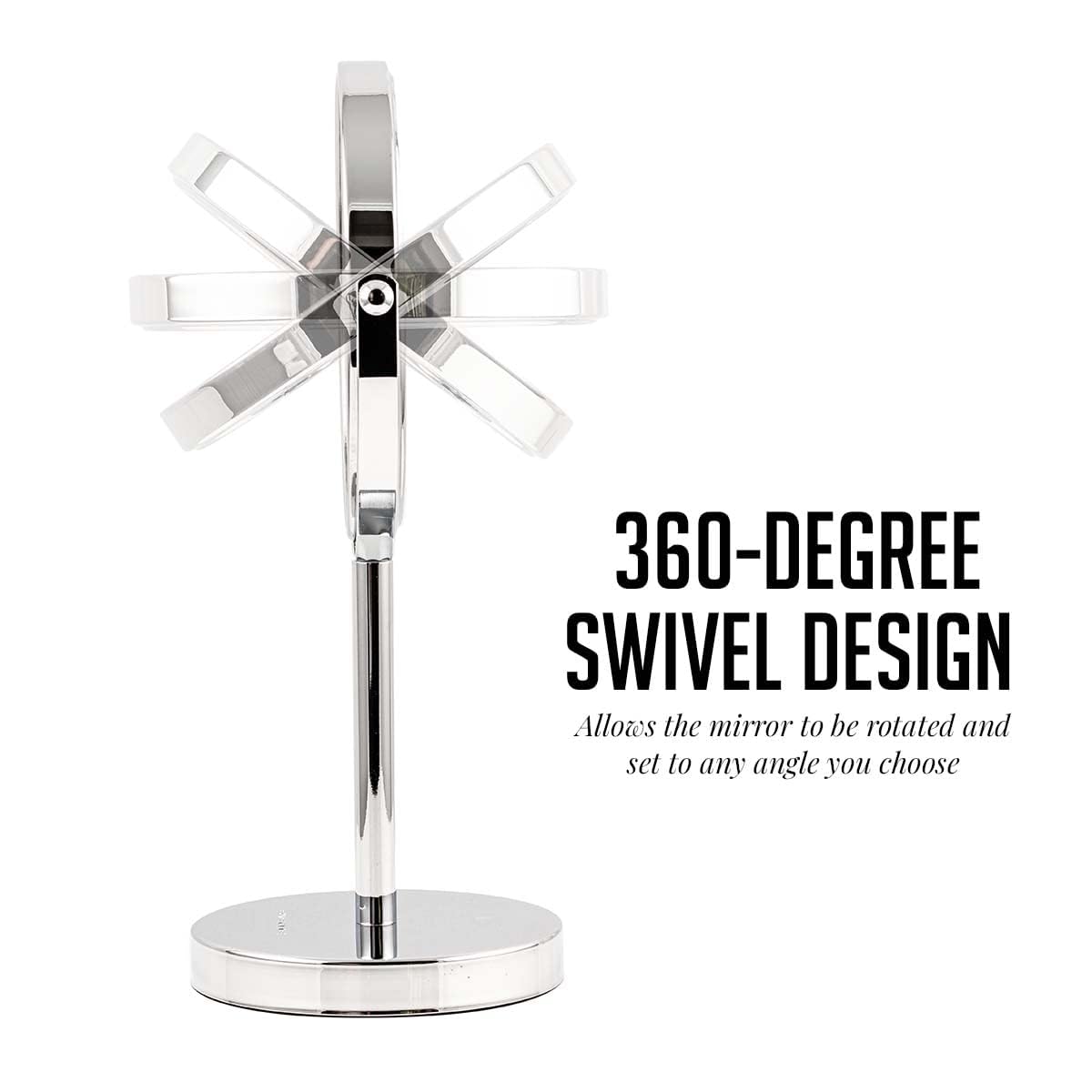 OVENTE 6-Inch Double-Sided Vanity Mirror with 1X/7X Magnification - 360° Swivel Stand, Polished Chrome Finish - Perfect for Makeup Application, Grooming & Skincare - Ideal for Bedroom Dresser, Bathroom Vanity & Office Desk