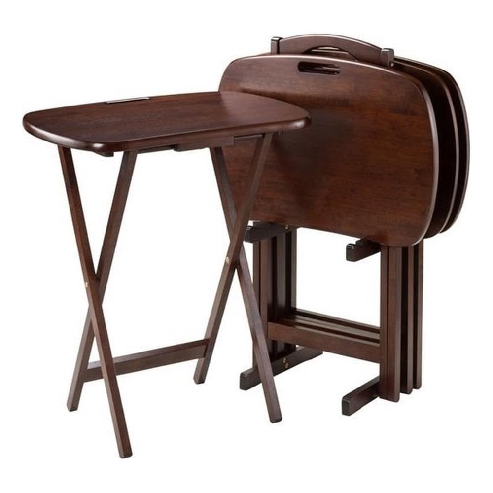 Pemberly Row 5-Piece Solid Wood Snack Table Set in Walnut - Transitional Style Coffee Table for Living Room, Patio & Small Spaces