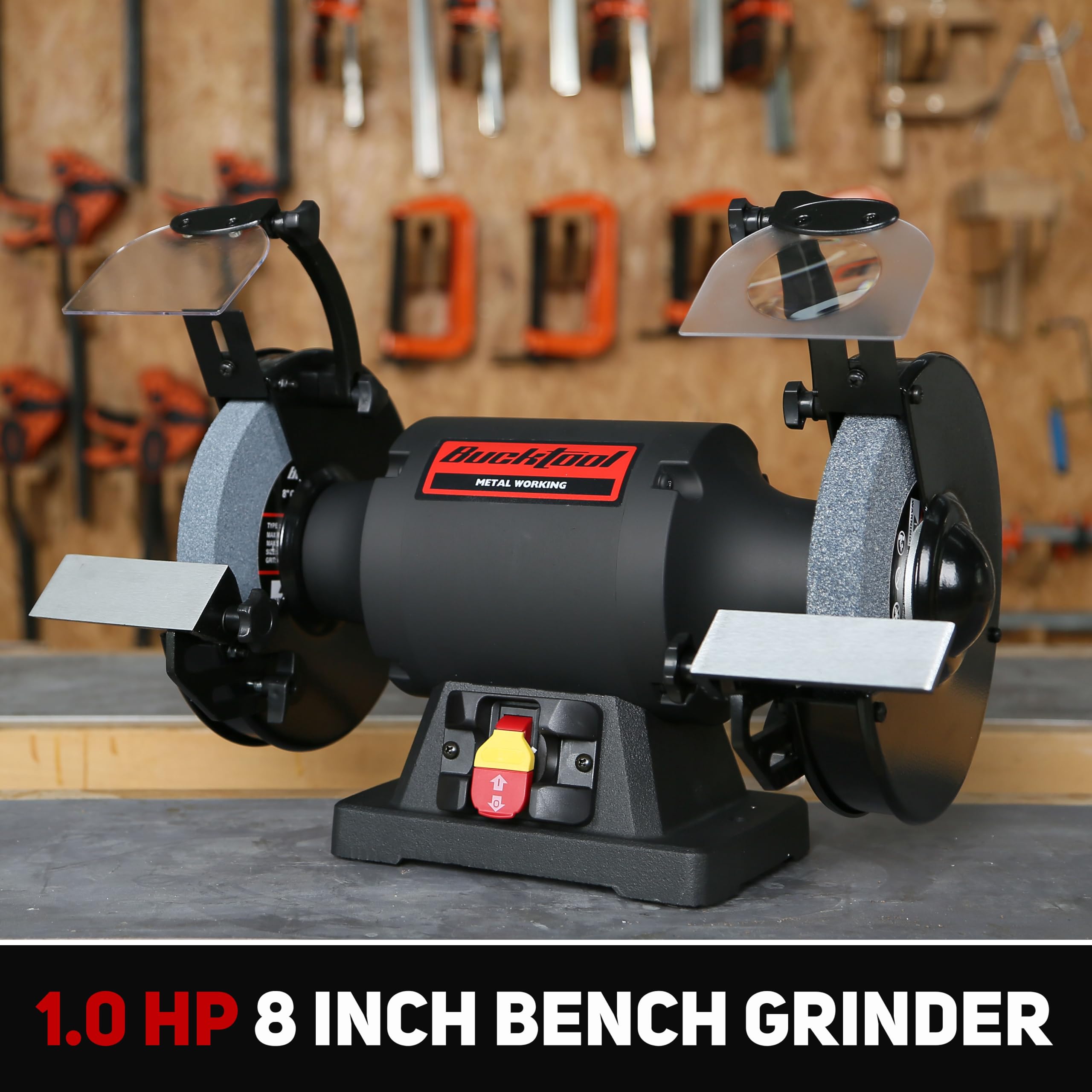 BUCKTOOL 1.0 HP 8 Inch High Speed Bench Grinder - 3590 RPM Table Grinder with 4.8A Motor, Precision Wobble-Free Wheel for Metal & Woodworking - Perfect for Sharpening, Polishing & DIY Projects