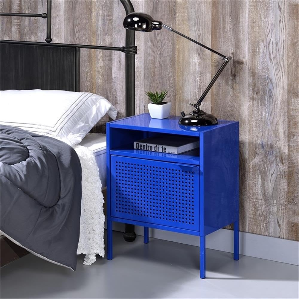 Home Square 2-Piece Blue Metal Nightstand Set with USB Charging Ports - Perfect for Bedroom, Living Room & Small Space Furniture