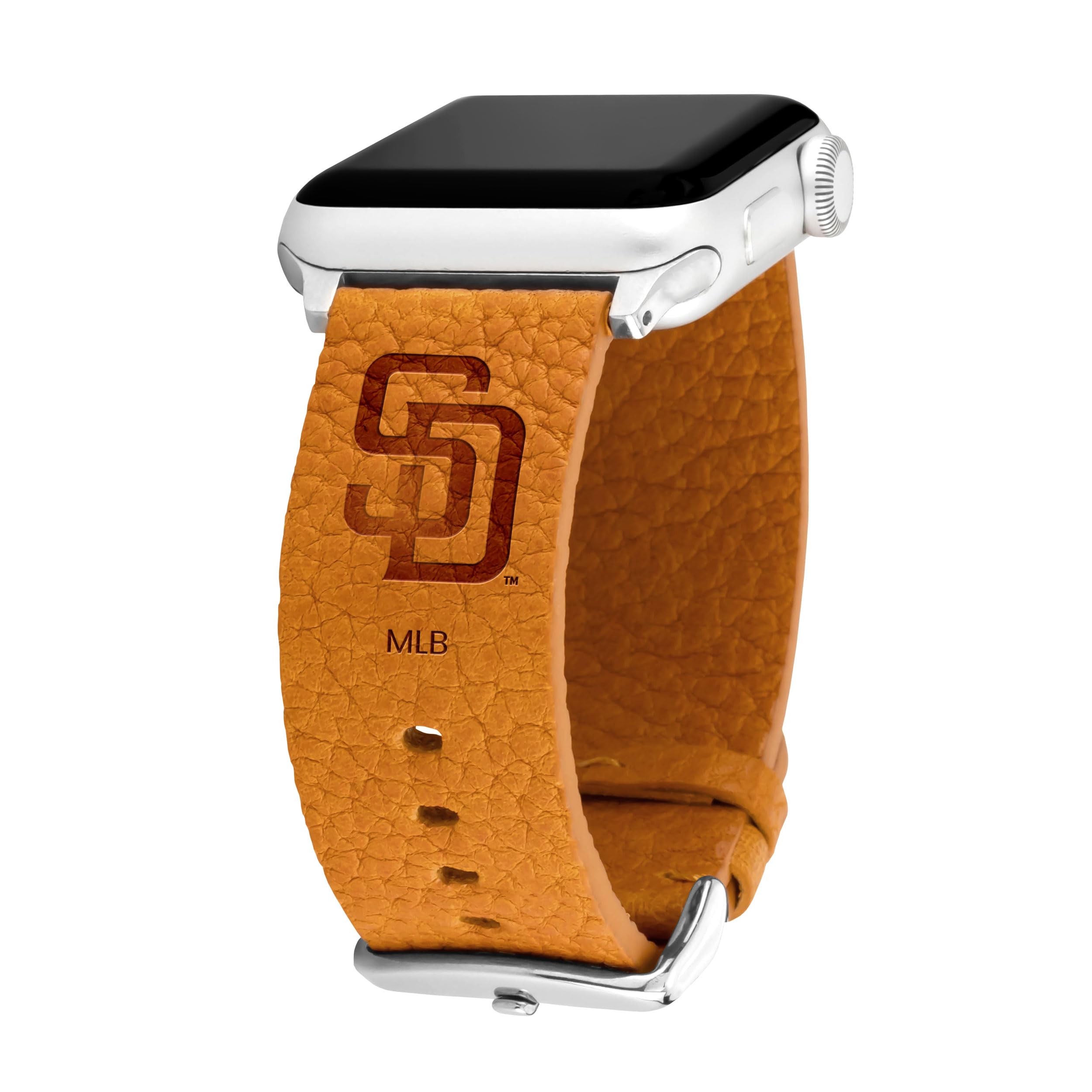 Game Time San Diego Padres Leather Band for Apple Watch 38/40/41mm - Cocoa Tan Short, Perfect for Sports, Casual, and Everyday Wear