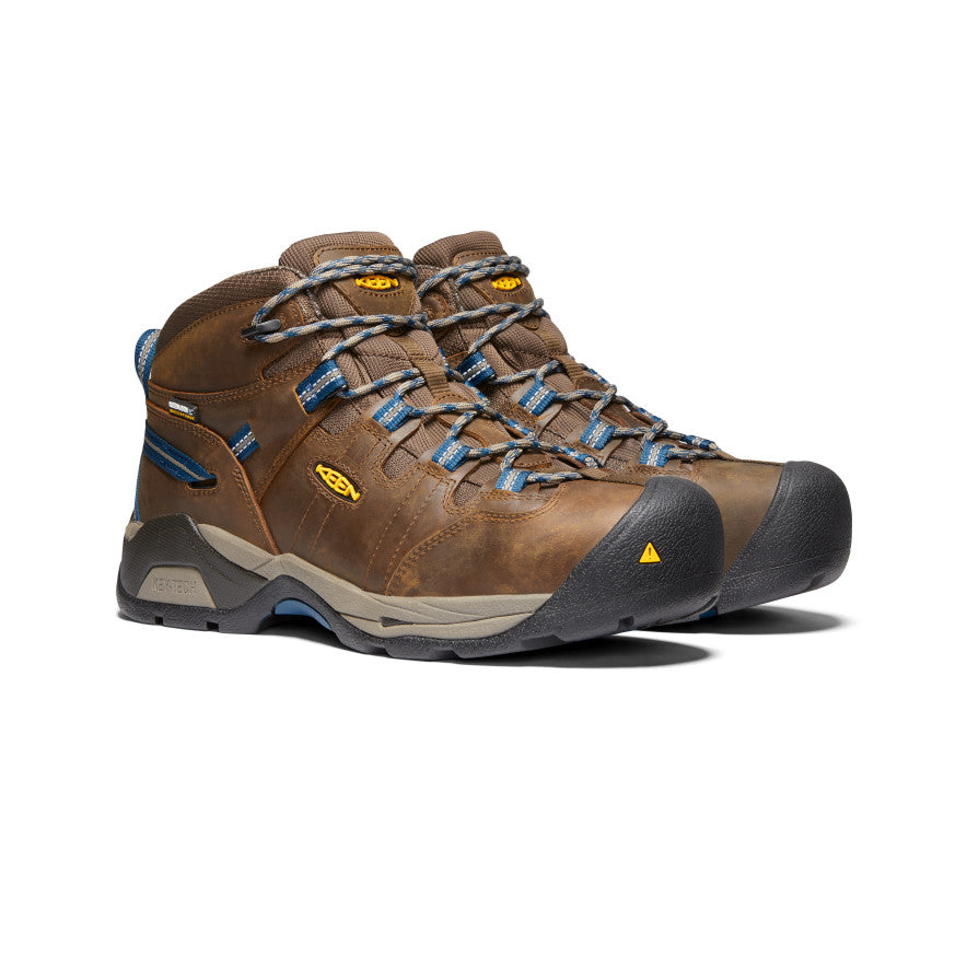 Men's Detroit XT Steel Toe Waterproof Work Boots - Cascade Brown/Orion Blue | Heavy Duty Construction, Outdoor Safety Shoes for Hiking, Work & Industrial Use