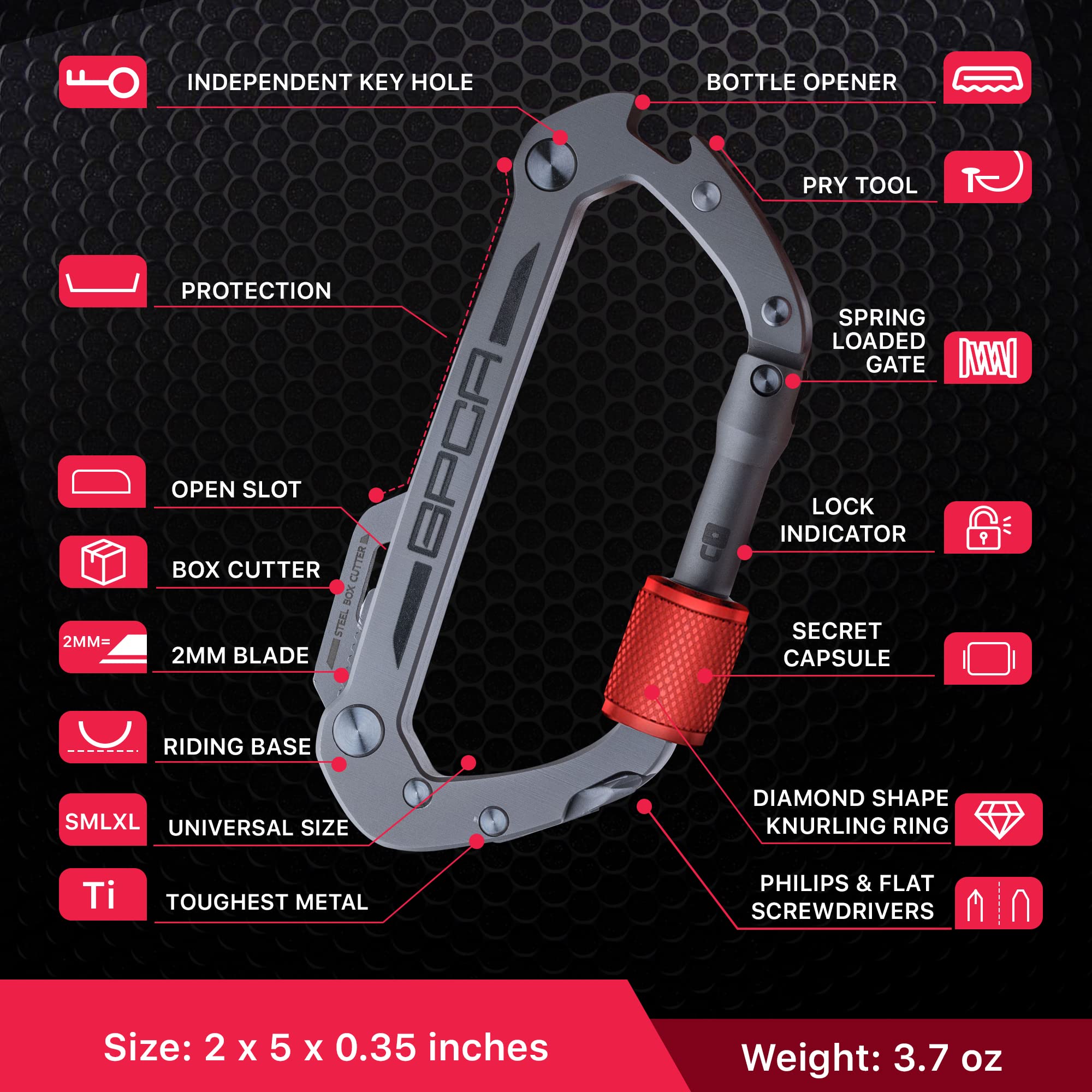 GPCA Carabiner Keychain Clip - Heavy Duty Key Organizer & Key Ring Holder with Bottle Opener | Multi-Tool EDC Gear for Outdoor, Camping, Hiking & Everyday Carry