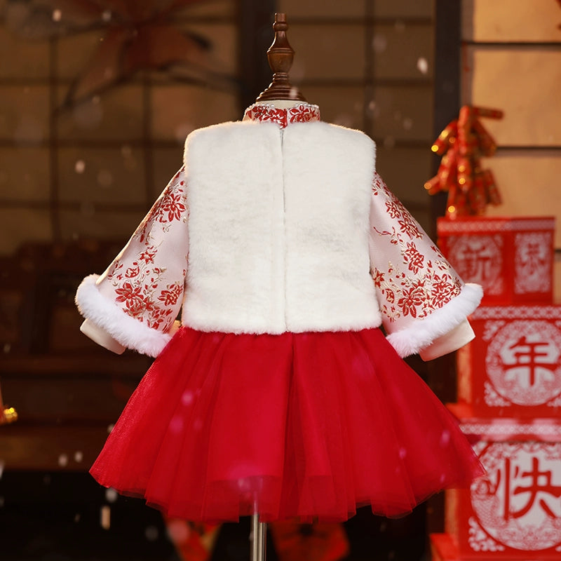 Luxury Embroidered Winter Christmas Dress for Girls - Elegant Princess Birthday Party Gown | Perfect for Holiday Celebrations, Festive Gatherings & Special Occasions