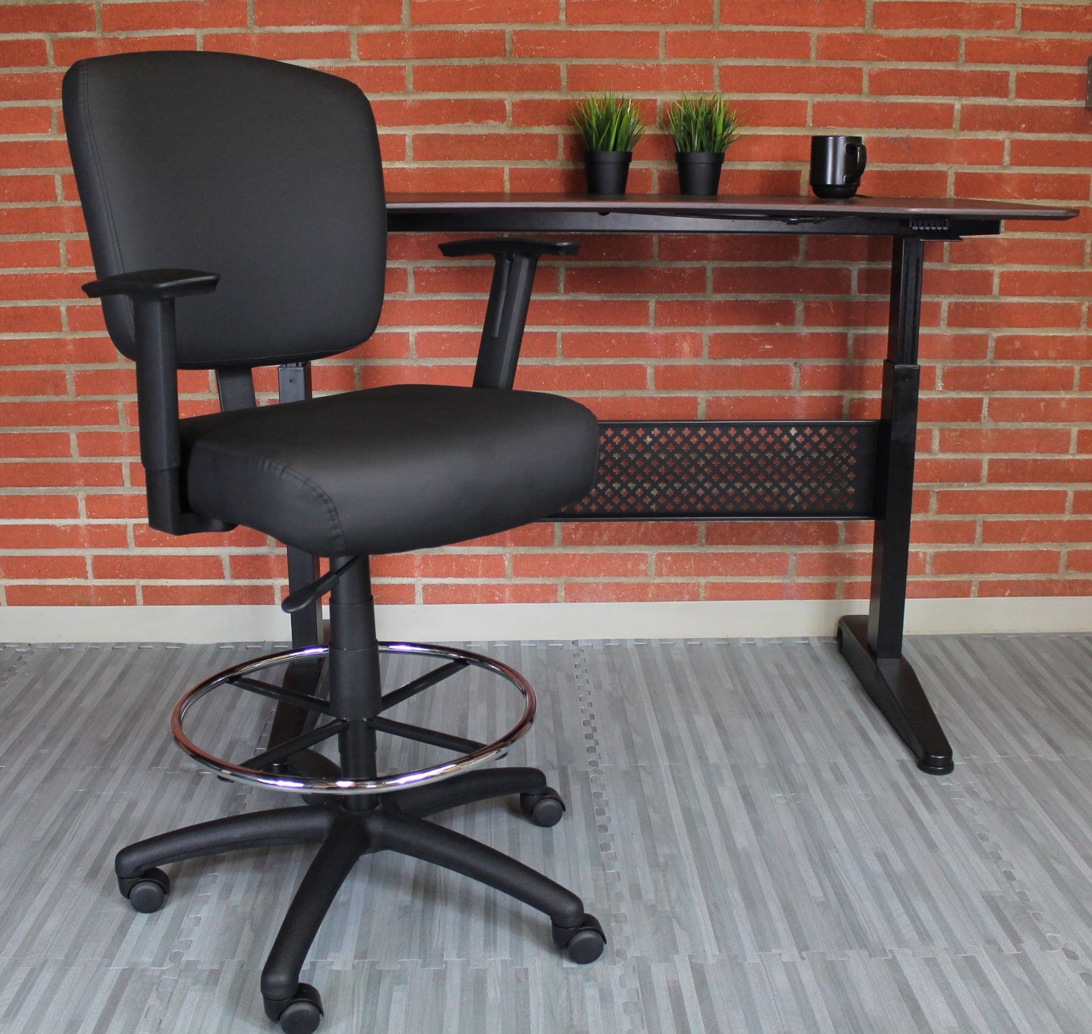 Boss Oversized Drafting Stool [B1681 BK] - Adjustable Height Bar Stool for Office, Kitchen Island & Industrial Workspaces - Ergonomic Drafting Chair with Footrest for Architects, Artists & Designers