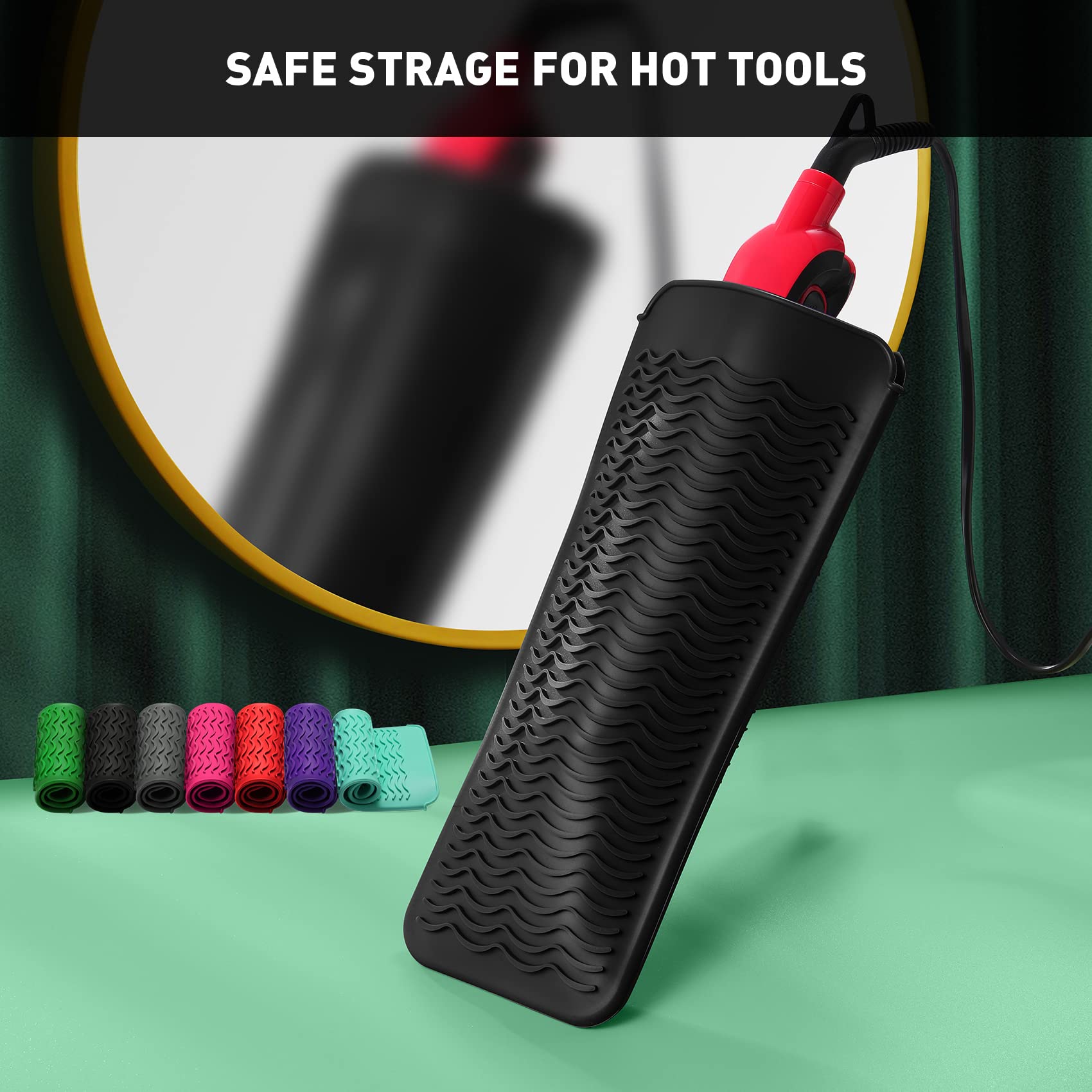 ZAXOP 2 Pack Heat Resistant Silicone Mat & Pouch for Hair Straightener, Curling Iron, Flat Iron - Thermal Protection for Hot Hair Tools (Purple & Black) | Perfect for Travel, Salon & Home Styling