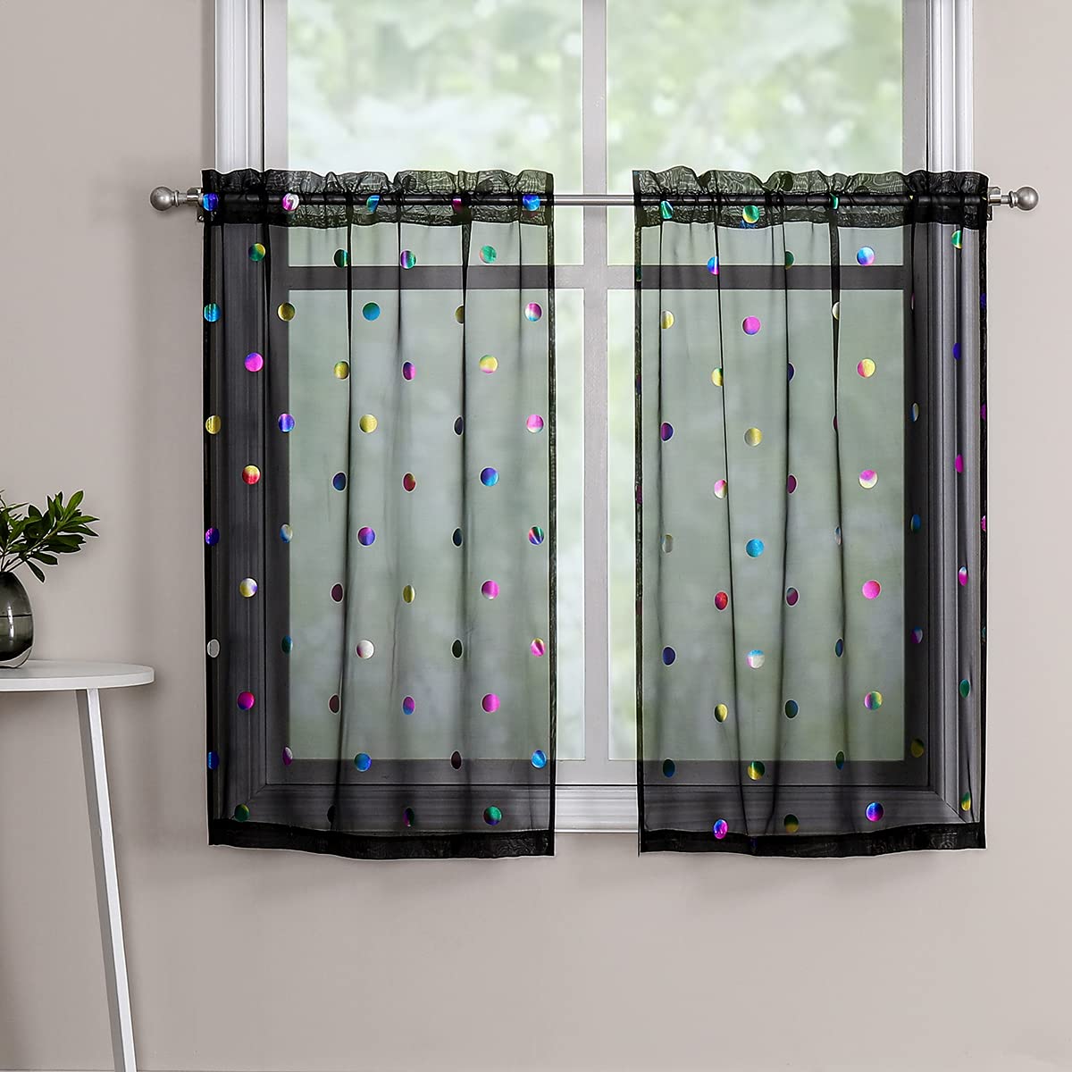 Urban Lotus Black Semi-Sheer Tier Curtains 24