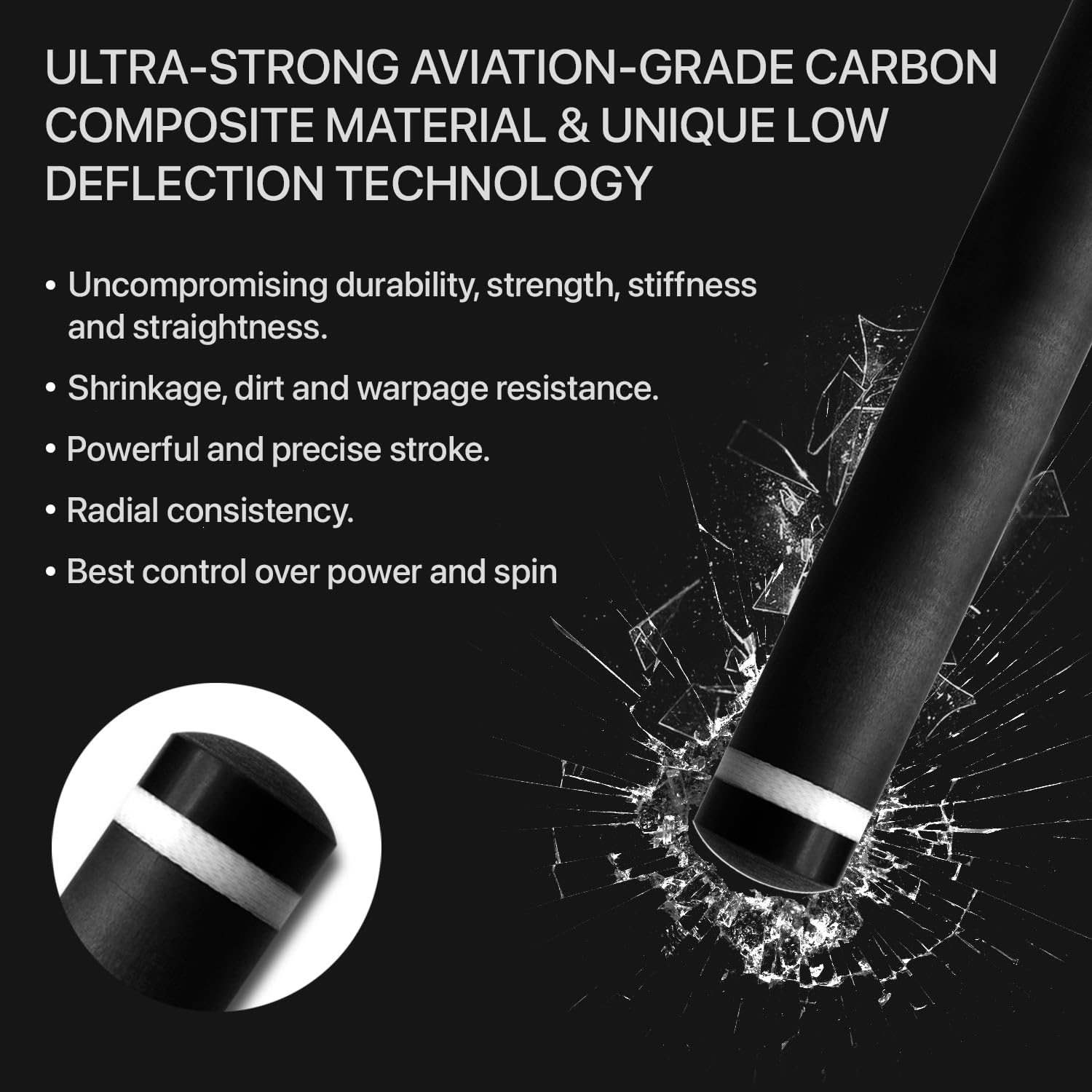 RHINO 30-Inch Carbon Fiber Break Shaft with Komet Break Tip - 13mm Pro Taper Pool Cue for Powerful & Precise Breaks | Ultra Smooth Finish | Perfect for Professional Pool Players & Billiards Tournaments