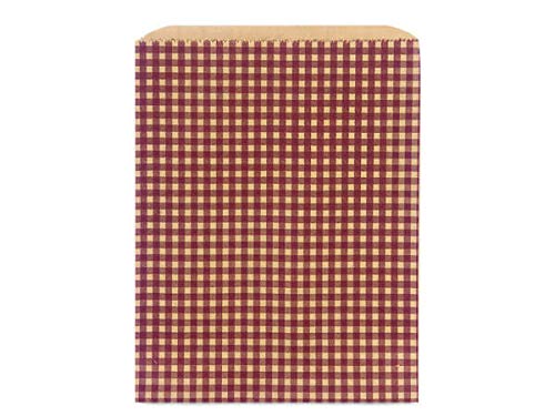 500 Pack Burgundy Gingham Kraft Paper Gift Bags 8.5x11 Inches - Eco-Friendly Party Favor Bags for Weddings, Birthdays, Christmas & Events - Made in USA - Perfect for Candy, Treats & Small Gifts